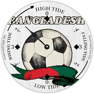 Beach Time Tide Clock - Soccer Theme Bangladesh Flag Tidal Clock Moon Clock Silent Non-Ticking Battery Operated Wooden Wall Clock for Cottage Beach Boat Living Room Bedroom Home Decor 15in