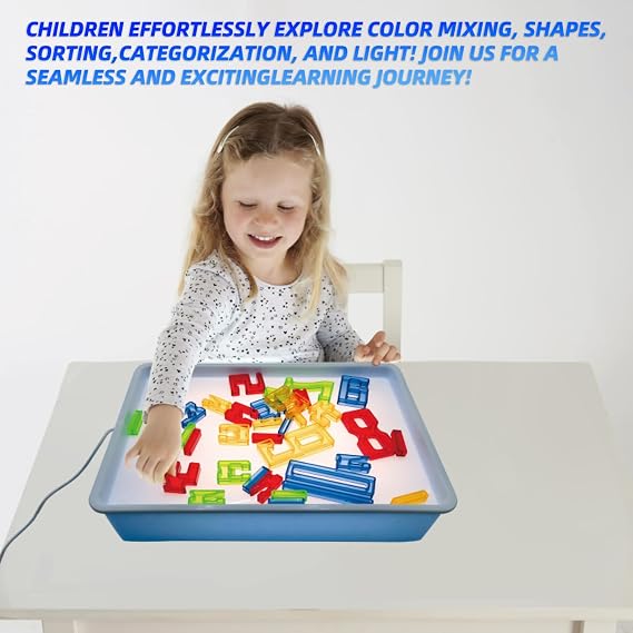 STEM and Creativity Set | 3D Geometric Shapes & Light Table for Kids Manipulative 16LED Light Box 3 Modes(Green)(24 Geometric Shapes + Light Up Sensory Table)