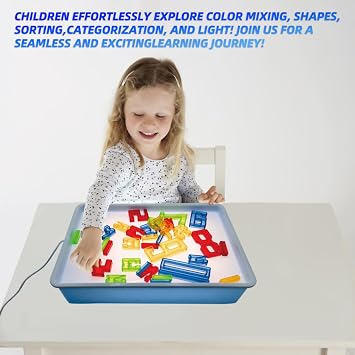 STEM and Creativity Set | 3D Geometric Shapes & Light Table for Kids Manipulative 16LED Light Box 3 Modes(Green)(24 Geometric Shapes + Light Up Sensory Table)