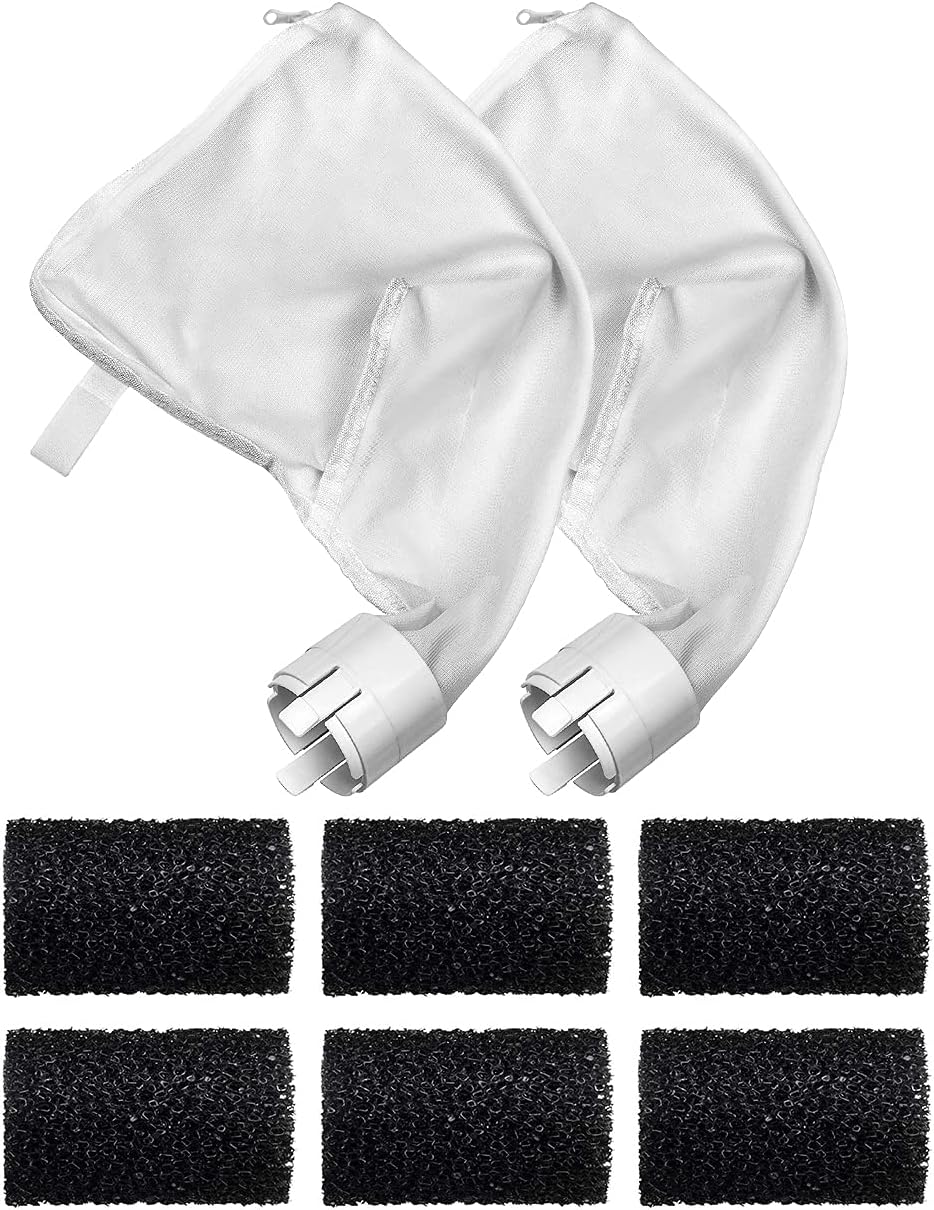 gulrear 2 Pack Pool Cleaner All Purpose Bag and 6 Pack Sweep Hose Scrubber Fit and Replace for Polaris 360&380 Pool Cleaner Parts Zipper Closure Nylon Mesh Pool Cleaner Filter Bag for Most Debris