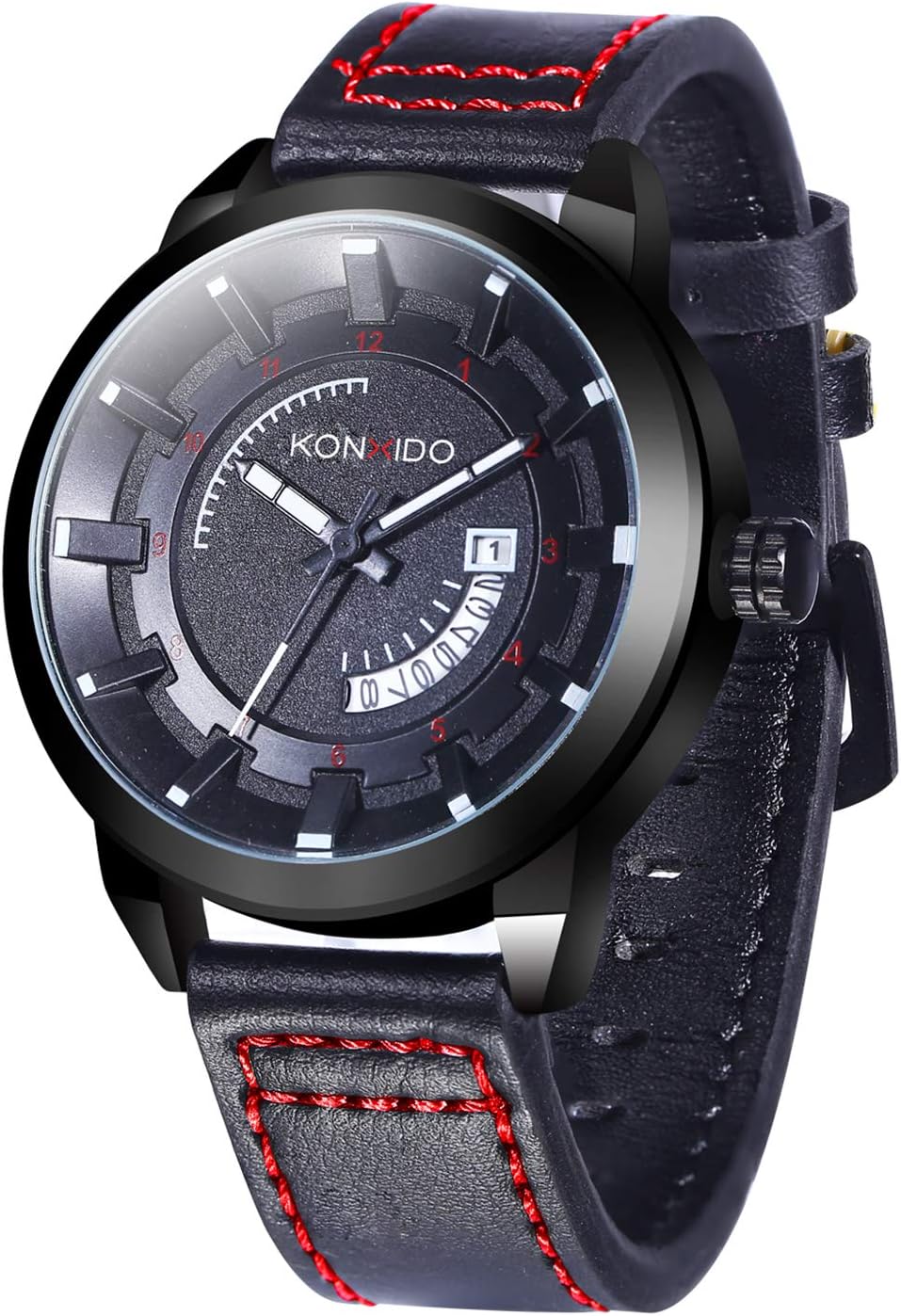 KONXIDO Business Casual Series Men's Quartz Calendar Watch Analogue Display and Genuine Leather Strap 3ATM Waterproof - Fashion Dress Watches for Men