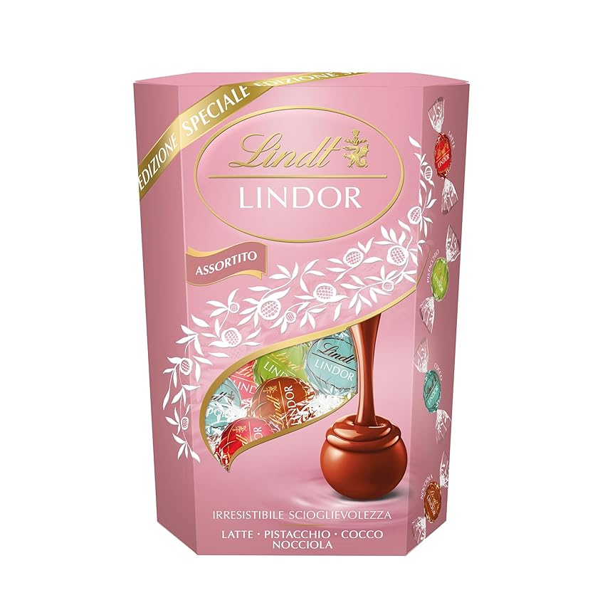Lindt LINDOR Praline di cioccolato gusto ripieno cocco, nocciola, latte, pistacchio, 16 praline Lindor in gusti assortiti, Confezione Edizione Limitata, Formato 200g