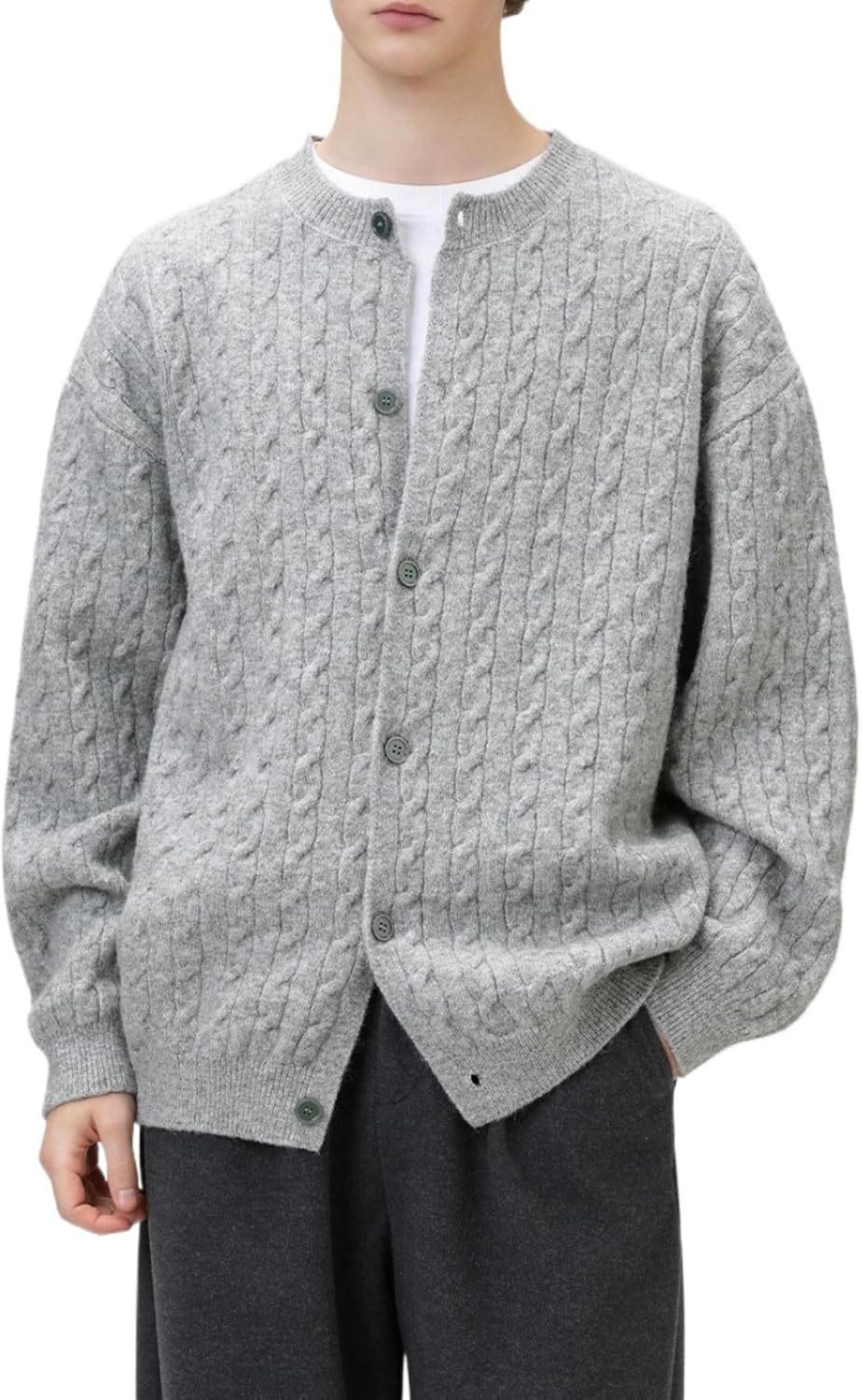 POHADON Twisted Cable Knit Sweater Vintage Y2k Aesthetic Chunky Grandpa Button Down Cardigan Fall Winter Fashion Clothes