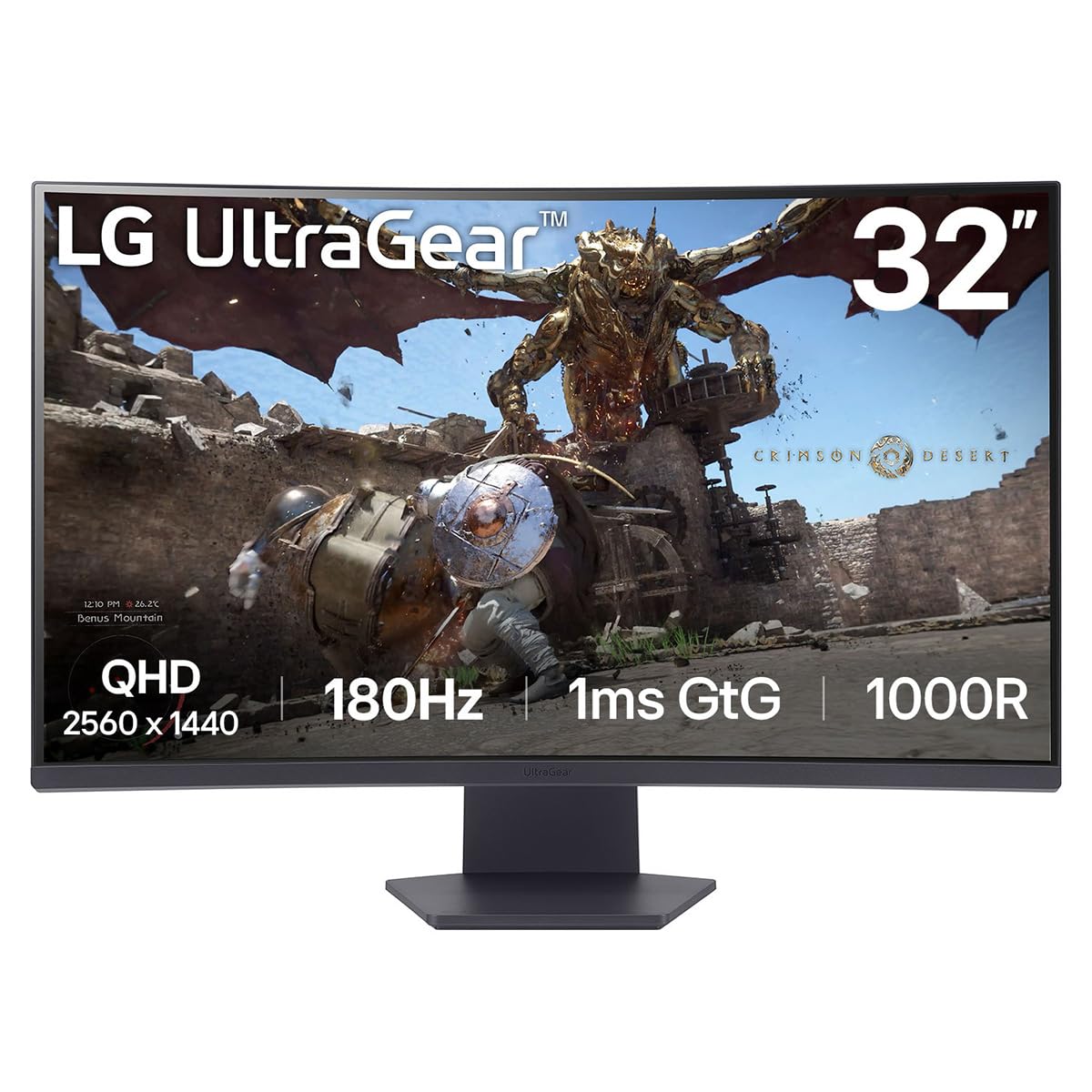 LG UltraGear Curved Gaming Monitor 32GS60QC, 32 inch, 1440p, 180Hz, 1ms Response Time, VA Panel, AMD FreeSync, Smart Energy Saving, DisplayPort, HDMILG UltraGear Curved Gaming Monitor 32GS60QC, 32 inc…