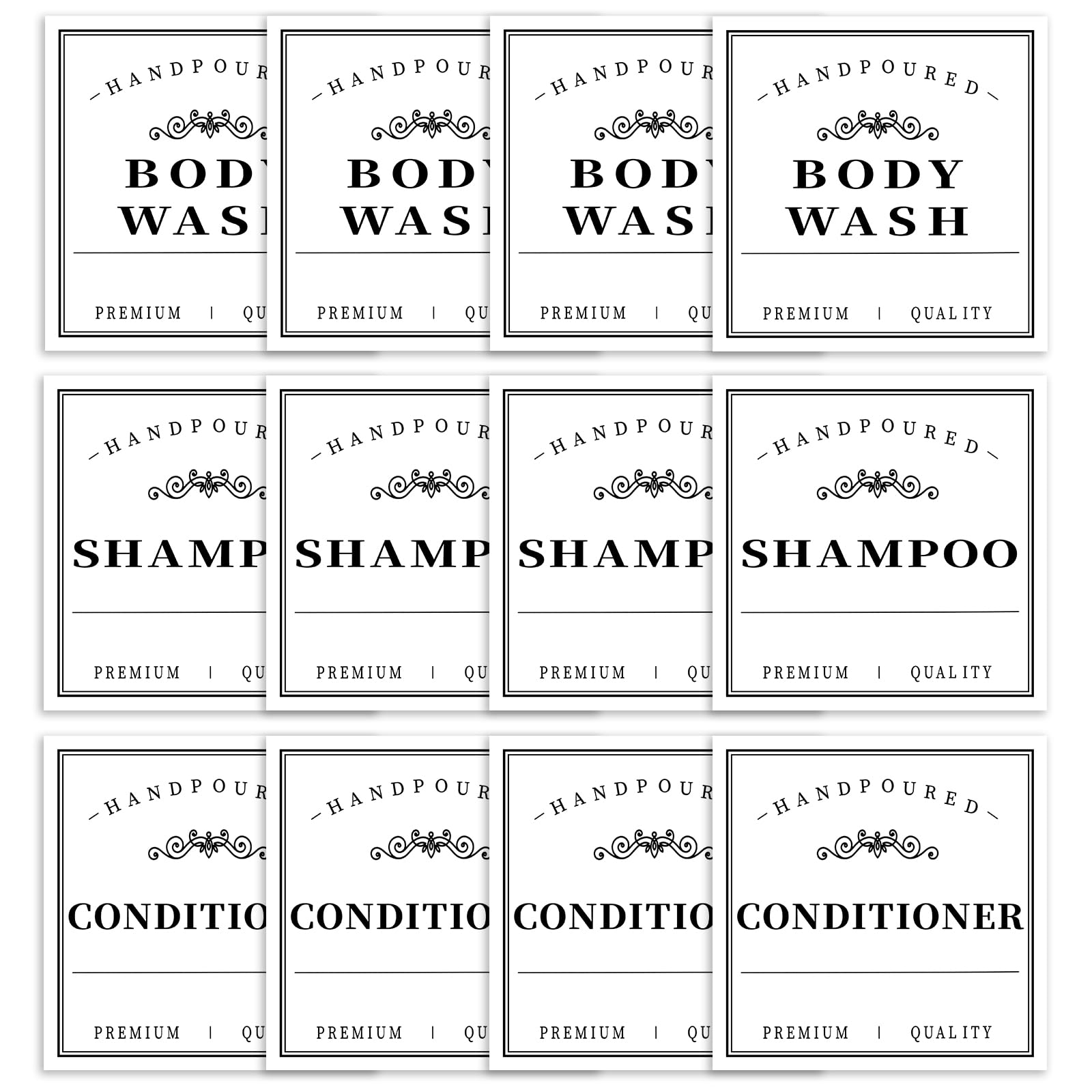 Waterproof Labels for Bottles Bathroom Kitchen 12 PCS Minimalist Organization Removable Labels for Shampoo Conditioner Body Wash(White)