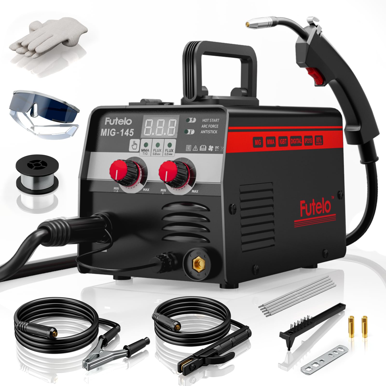 Photo 1 of **MISSING SOME ACCESSORIES** Futelo 145A MIG Welder, 3 in 1 Flux Core/Lift TIG/Stick Welding Machine 110V IGBT Inverter Gasless Welder with Synergy Control for Metal Repair & DIY Projects