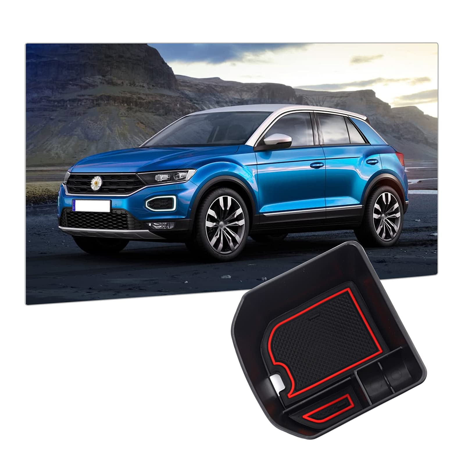 Organizador Para Consola Central VW T-Roc 2018-2022 - Bandeja Almacenamiento Con Alfombrilla Antideslizante