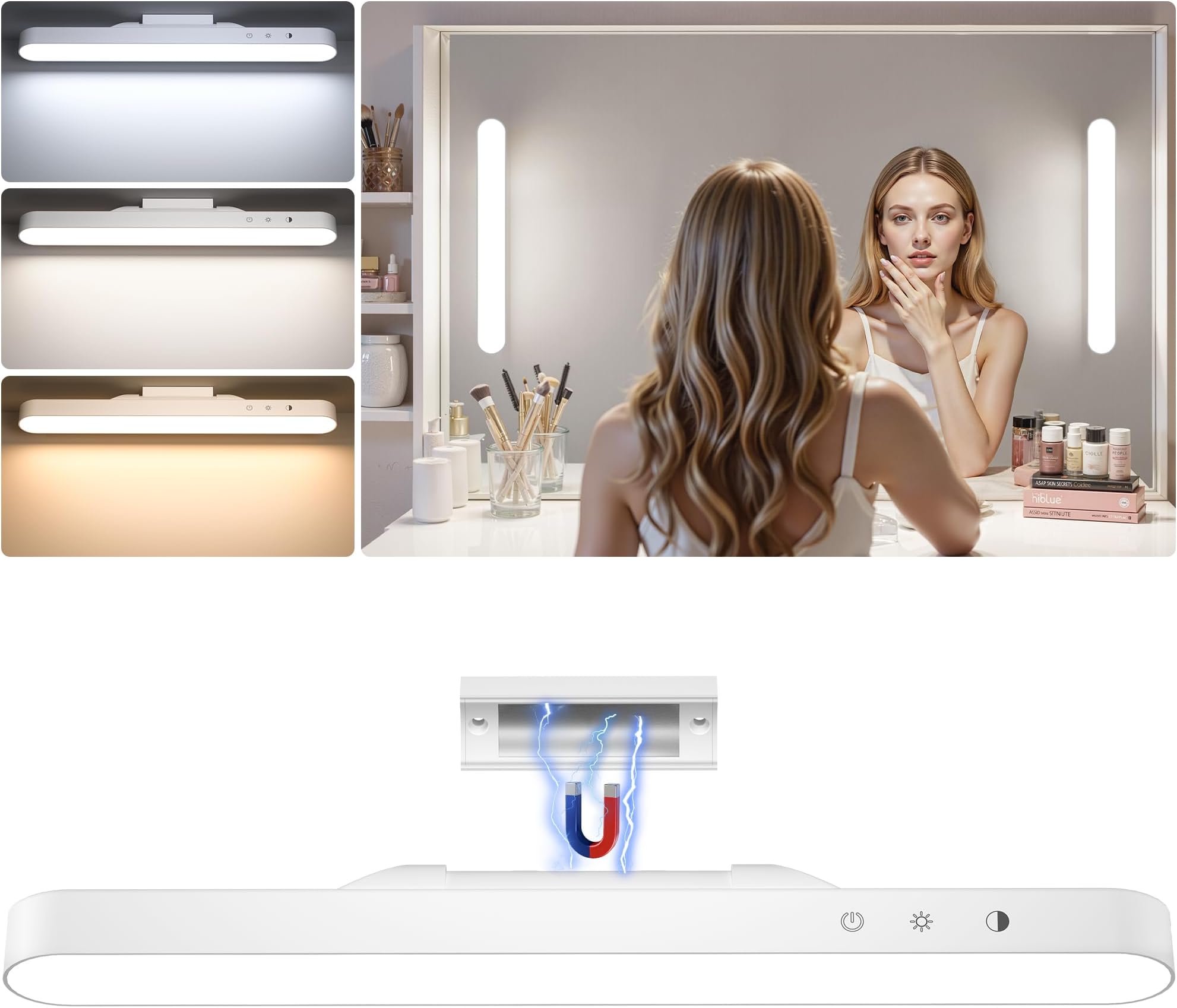 Wireless Makeup Light Bar, Rechargeable Vanity Lights for Mirror with 3 Color Modes, Bathroom Magnetic Stick on Mirror Light, Gift for Women