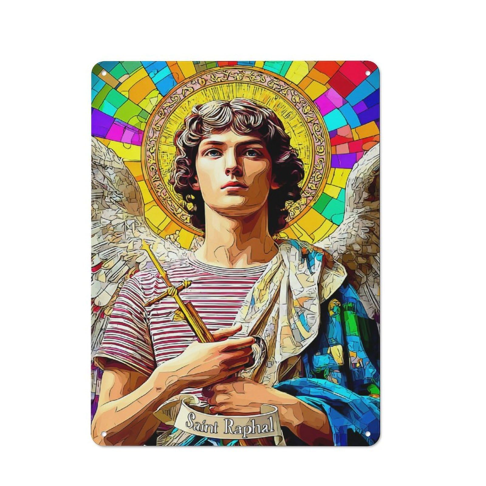 Junmoney Saint Raphael A Modern Icon Smart Metal Wall Decor 40X30cm, Office Metal Sign For Office, Study, Studio Or Hallway