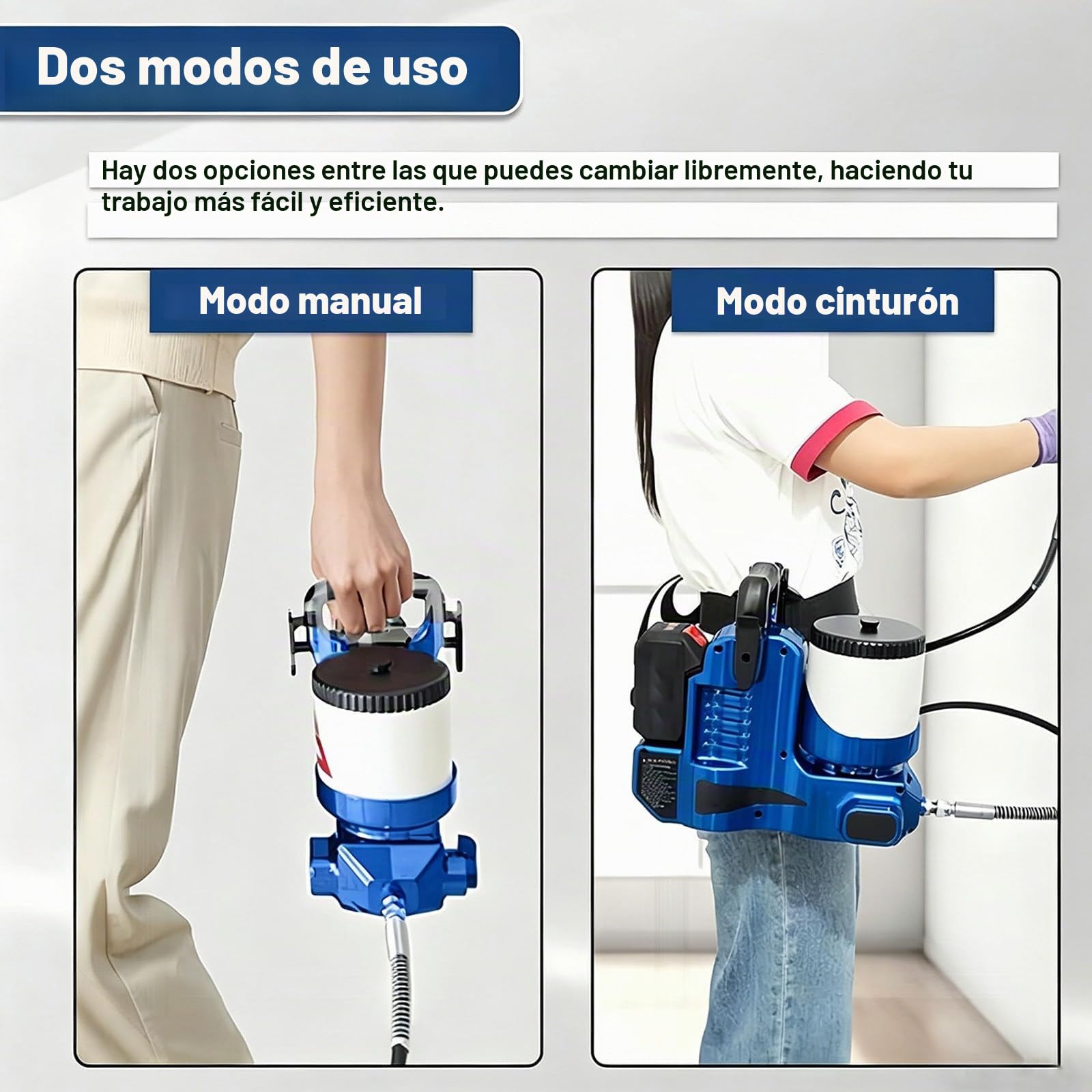 Pulverizador de Pintura Airless inalámbrico de 550 W, Pistola de Pintura eléctrica portátil, 6 velocidades, para Pinturas de látex, Uso Comercial y residencial. Blue-TwoBatteries
