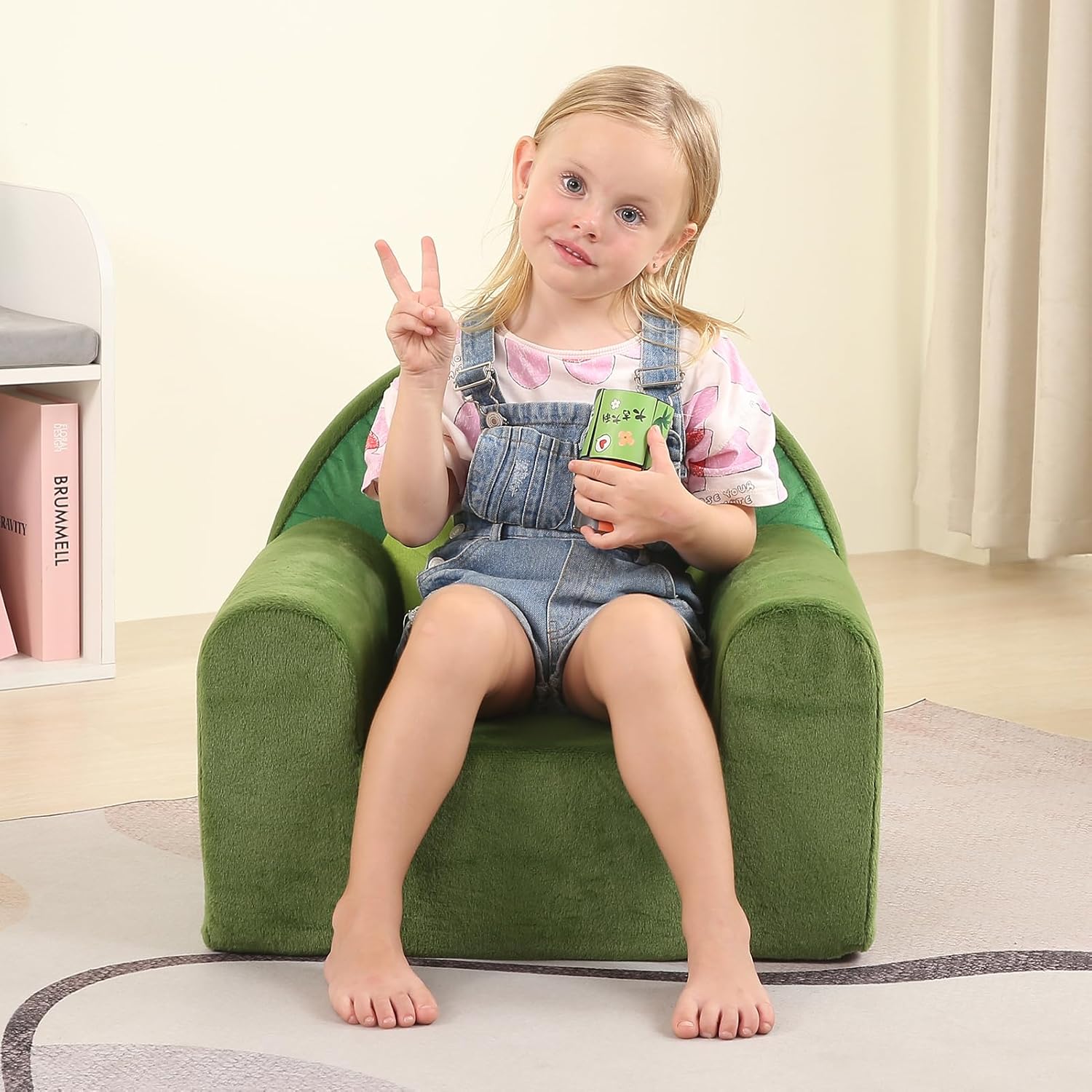 MOMCAYWEX Comfy Cute Toddler Chair, Soft Kids Couch with High Density Foam, Toddler Reading Chair, Dark Green