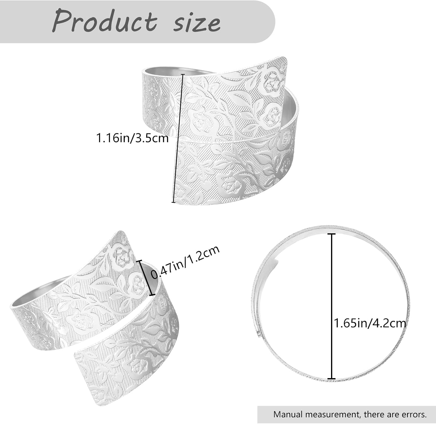Napkin Rings Set of 12, Irregular-Shaped Metal Napkin Holders with Rose Patterns for Wedding Dining, Holiday Table Decor, Perfect for Home Chefs & Party Planners（Silver） image 3