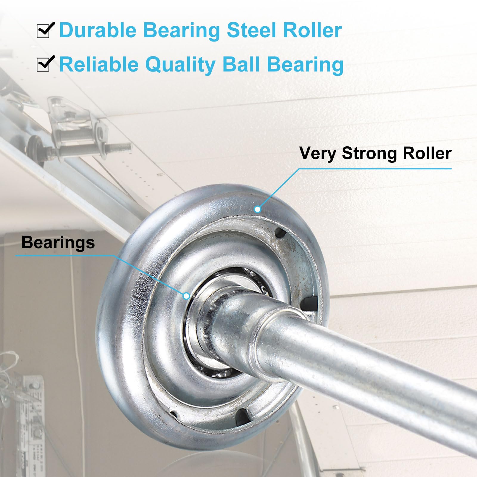 QUARKZMAN 10 Uds 1.8" Rodillos de Puerta de Garaje de Acero Para 2" Rieles de Garaje, Ruedas de Rodillos de 7" Vástago Largo, Rodamiento de Precisión Con 10 Bolas, Tono Plateado
