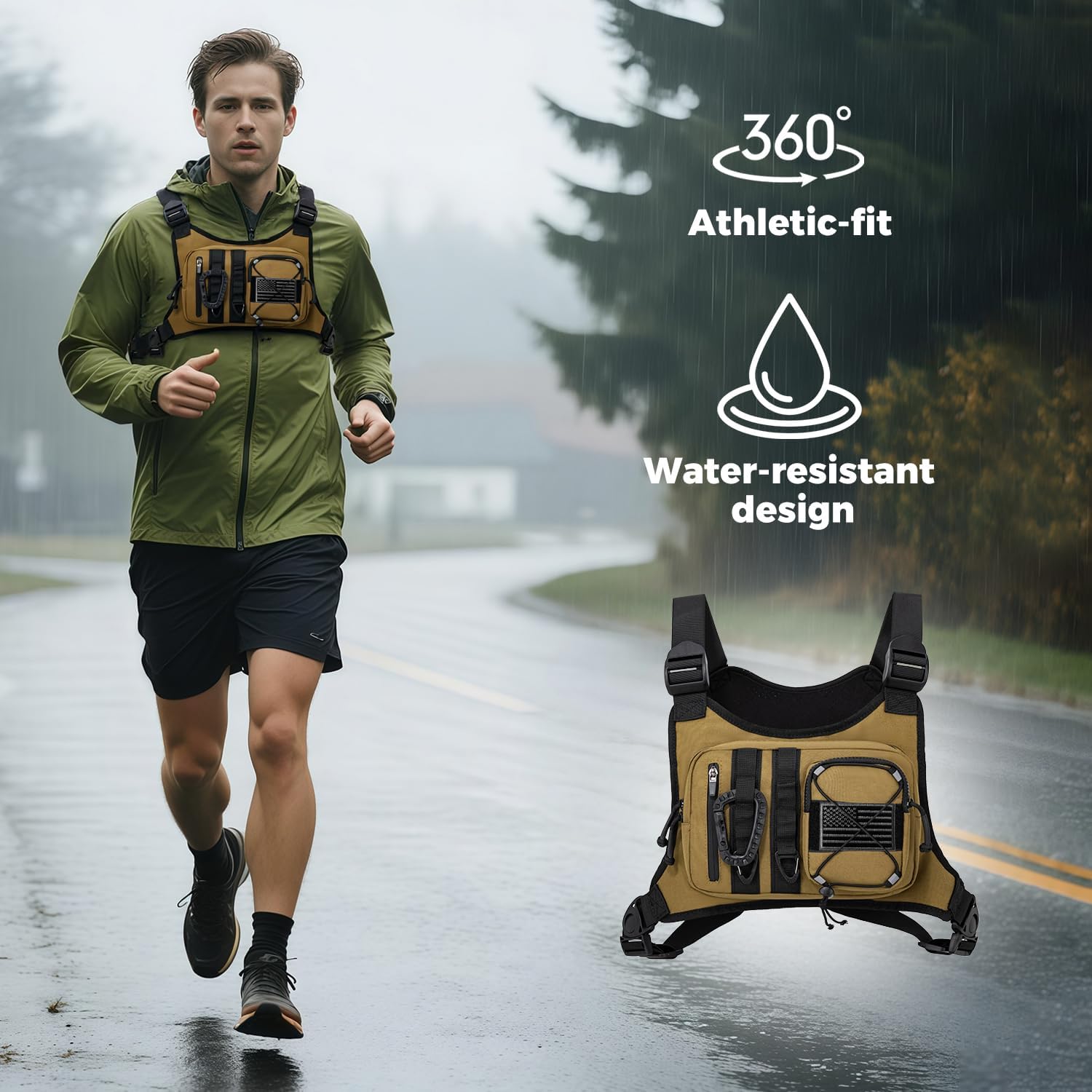 Outdoor EDC Chest Bag,Tactical Chest Bag for Men,Chest Vest with Holster,Men Chest Pack for Running,Cycling