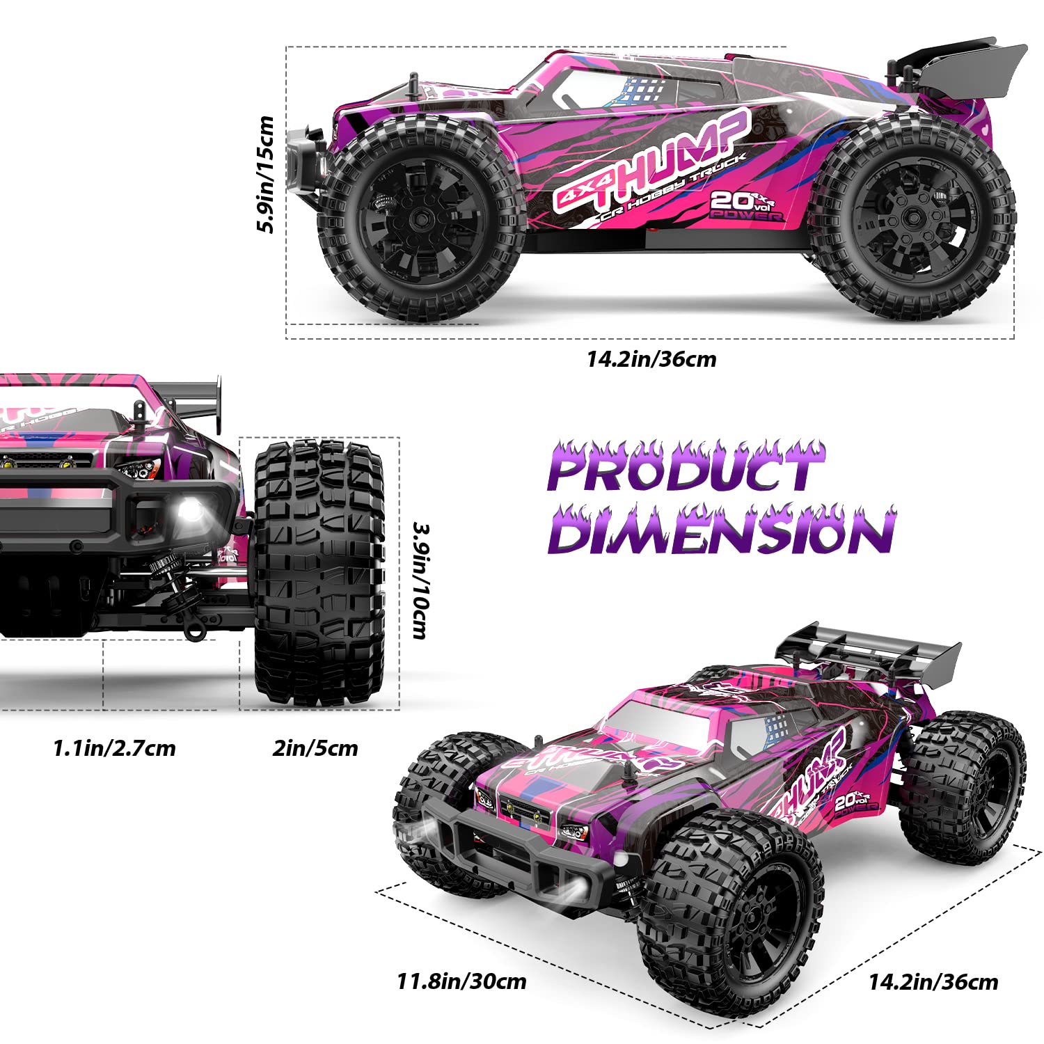 DEERC 200E Large Brushless RC Cars for Adults 110 RC Trucks,60 KM/H