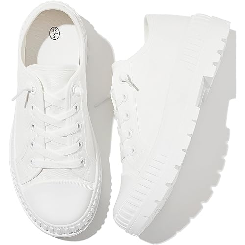Rominz Womens Slip on Platform Sneakers White Platform Canvas Shoes for Women Low Top Tennis Shoes