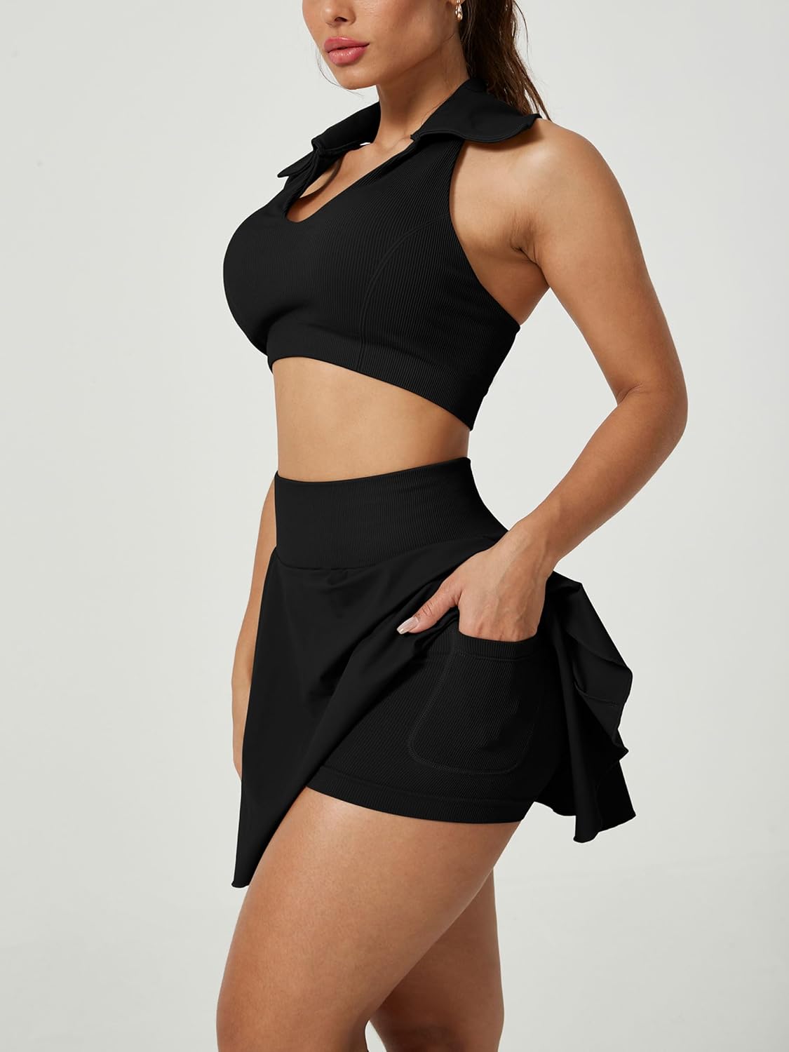 Black Tennis Skirt Skorts for Women with Pockets Athletic Girls Mini Golf Skirts for Women with Shorts for Running