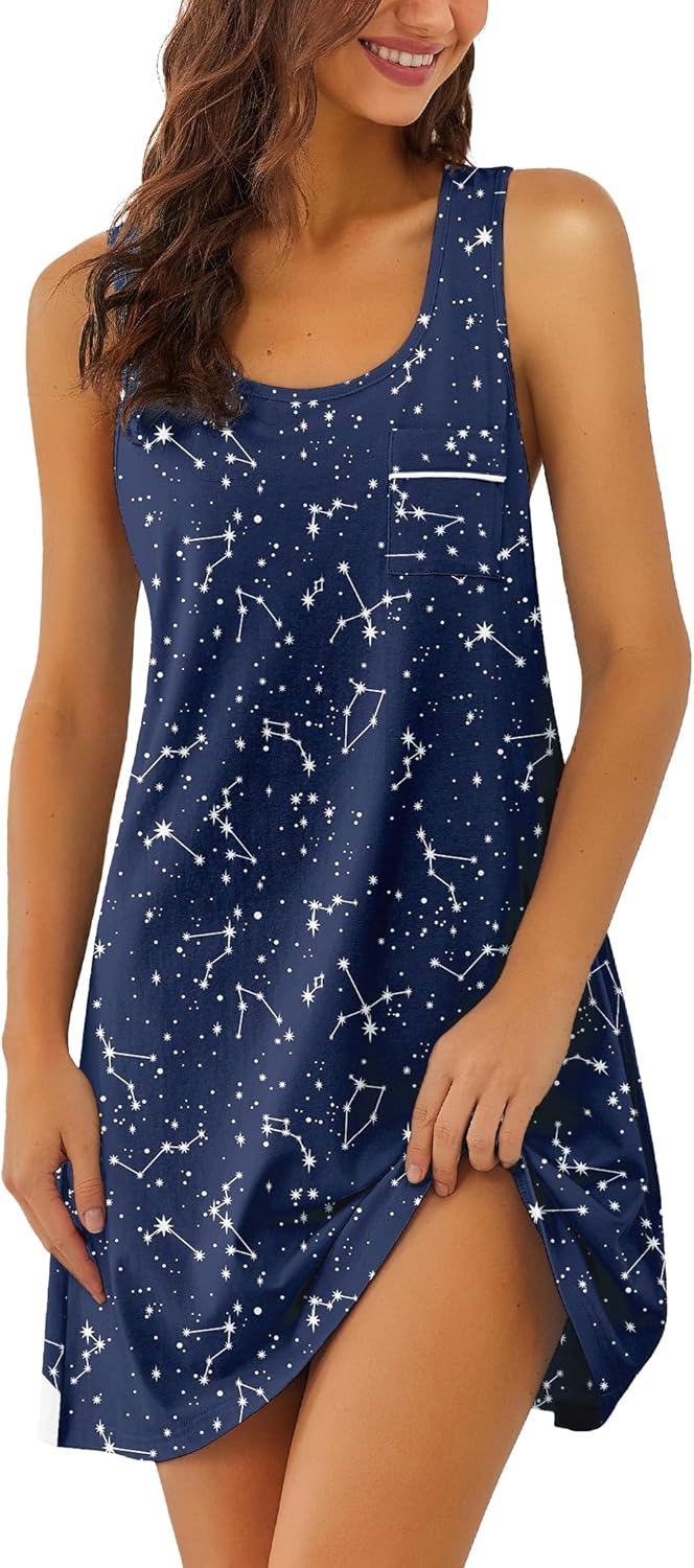 Ekouaer Nightgowns for Women Cotton Night Gown Tank Sleeveless Sleepshirt Racerback Nightdress Chemise Sleepwear S-XXXL