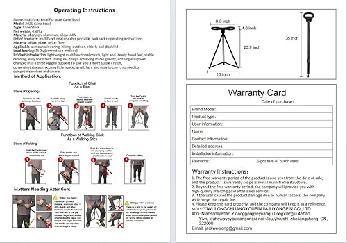 Miniatura 9 de Walking Cane with Seat for Men & Women, Lightweight Anti-Slip Walking Stick with Carry Bag, Portable Stool for Senior & Adults, Foldable Cane Chair