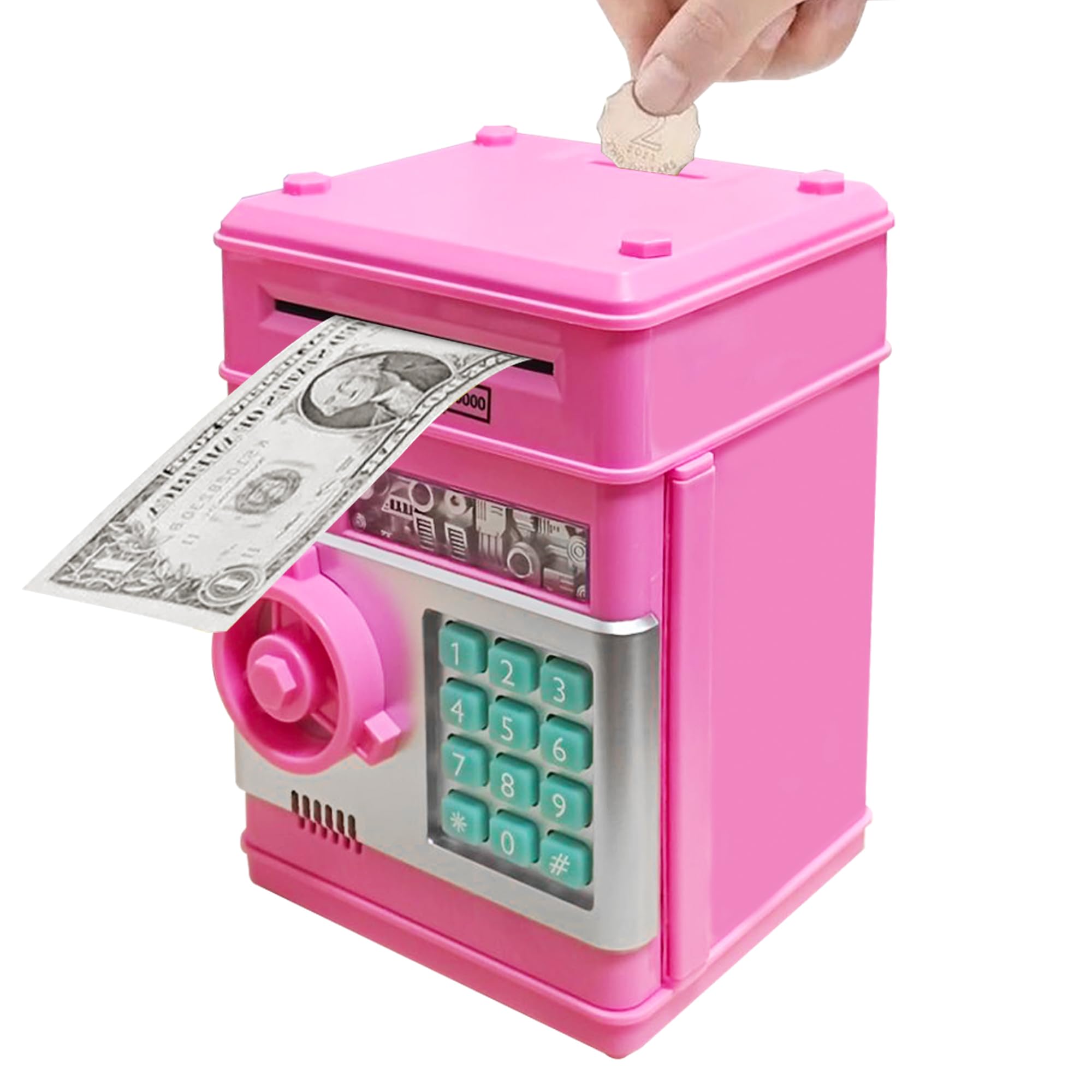 Piggy Bank Electronic Mini ATM for Kids Baby Toy, Safe Coin Banks Money Saving Box Password Code Lock for Children,Boys Girls Best Gift(Deep Pink)