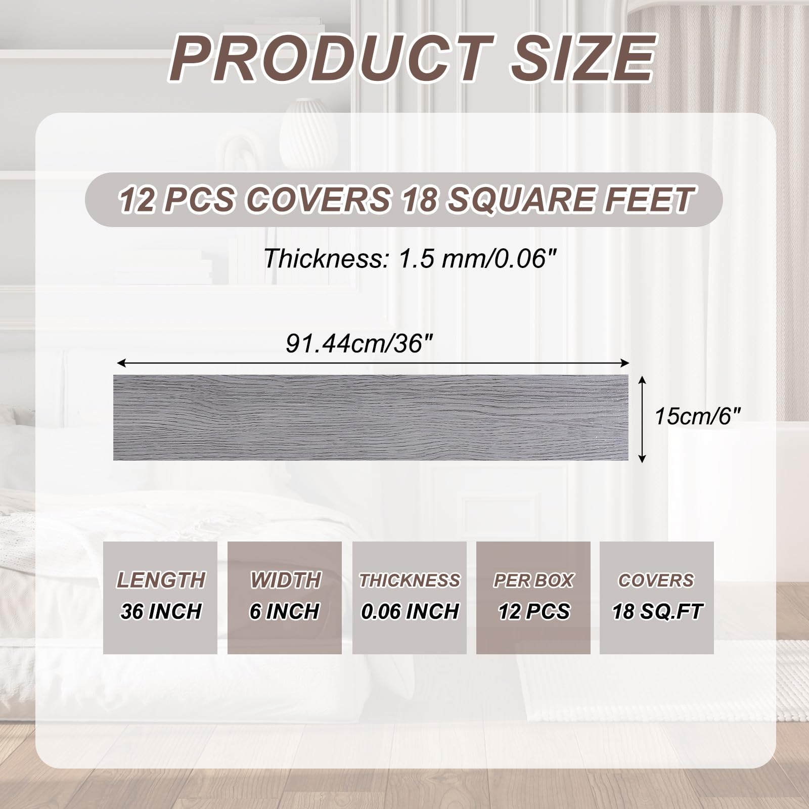 QUARKZMAN 12 Pezzi Pavimento Autoadesivo In PVC 91.5 X 15.2 CM Con Stile Rovere Europeo Impermeabile Adesivo A Strappo Per Camera Da Letto Soggiorno Marrone Chiaro