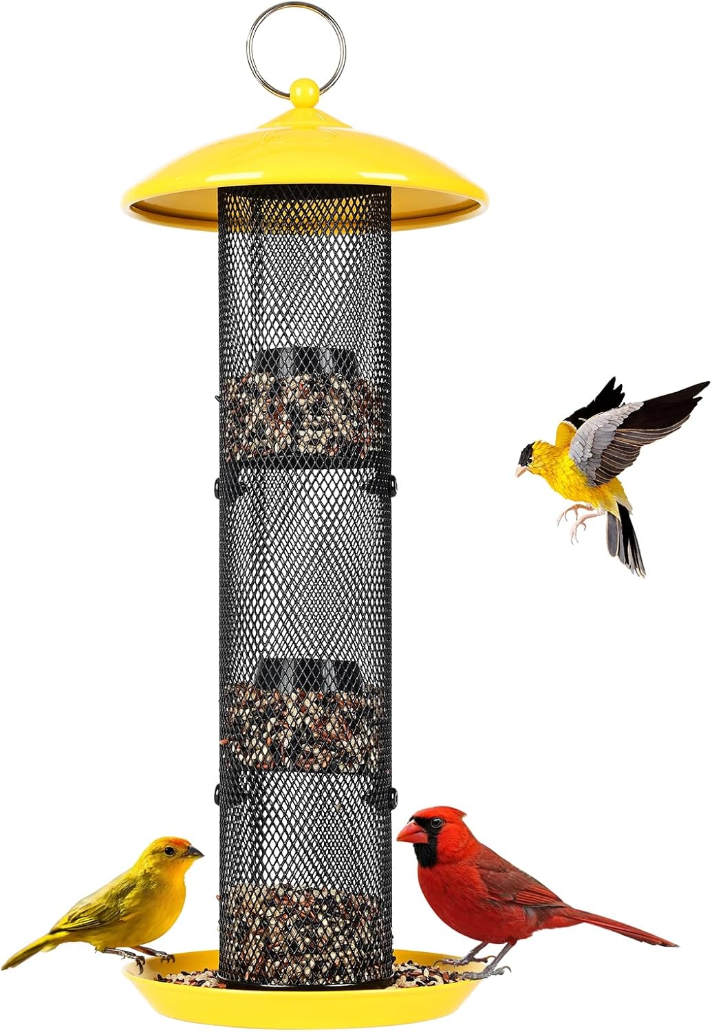 Finch Bird Feeder for Outdoors,Metal Mesh Tube Bird Feeders for Nyjer & Thistle Seed, 3.5 lbs Large Capacity (Yellow)