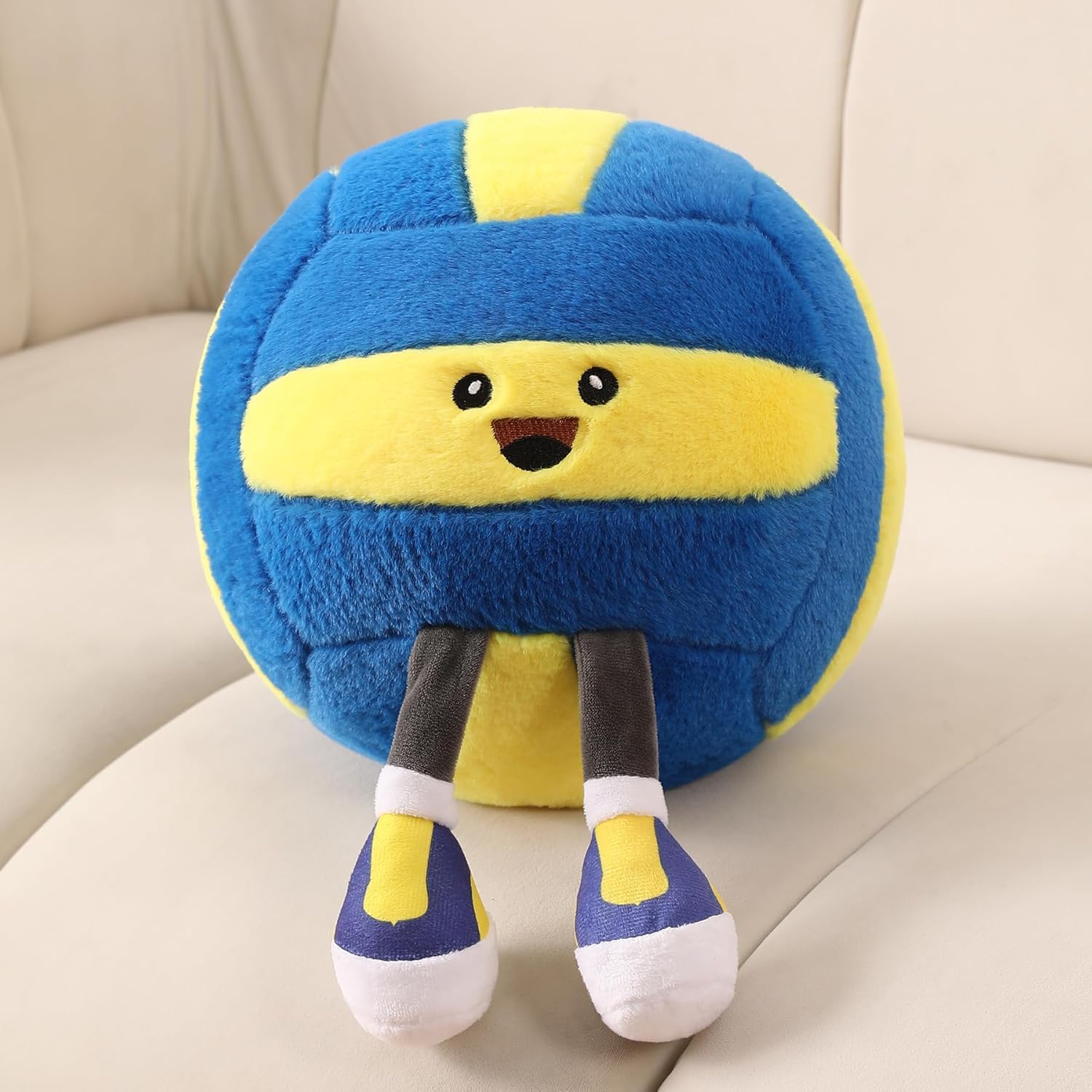 Volleyball Plush Pillow with Legs,Cute Smiling Face & Wobbly Feet | Soft Huggable Stuffed Animal Throw Pillow for Couch,Game Room Decor,Birthday Gift for Kids Volleyball Fans(Dark blue Volleyball)