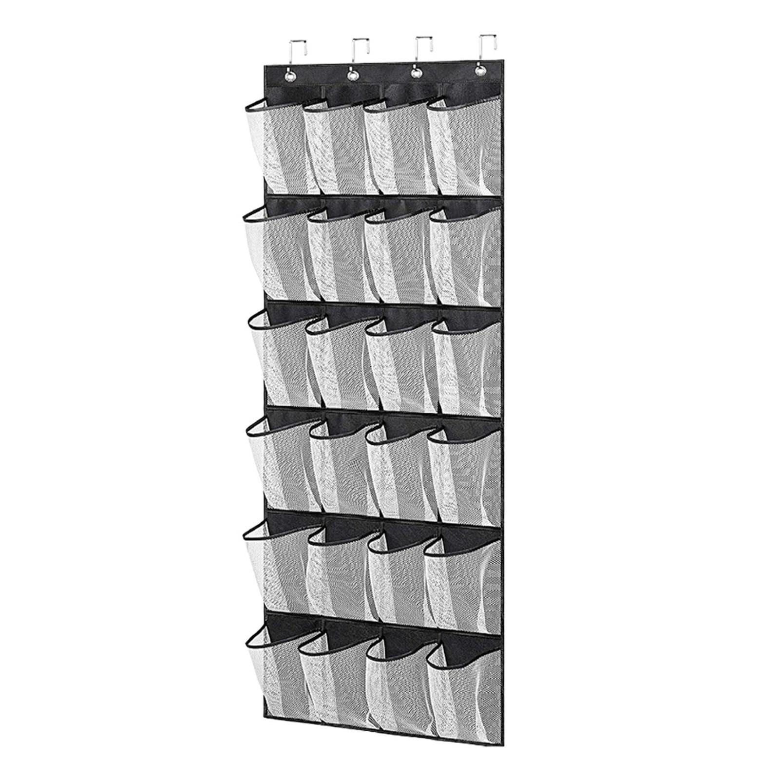 Ulmervion Hanging Shoe Storage, 24 Pocket Over the Door Shoe Organizer for Wardrobe Door Tidy with Hange (Black)