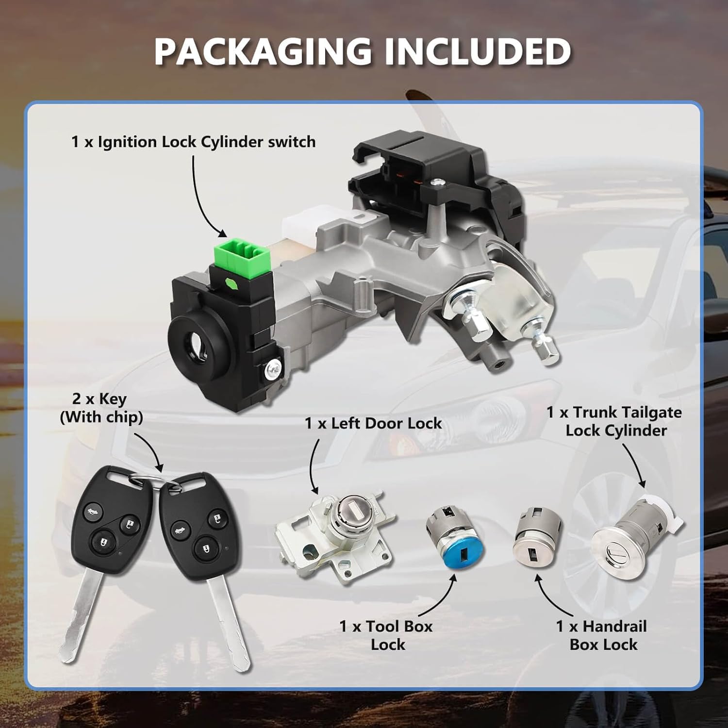 RAMATA 06351-TE0-A11 Ignition Switch Lock Cylinder with Key (with Blank Chip) Compatible with 2008 2009 2010 2011 2012 Honda Accord (Ignition Chip: 46,Frequency: 433mHz)