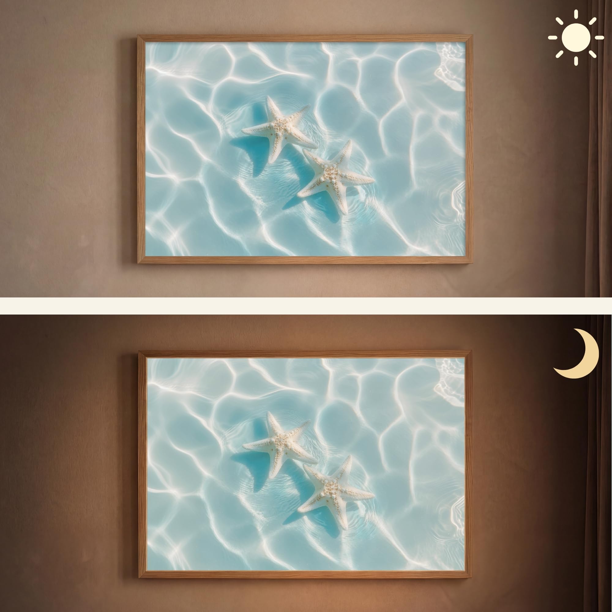 Moderne LED Wandleuchte Innen 90x60 cm Aufladbar Wandbeleuchtung Schlafzimmer Nachtlampe Flach Fernbedienung Warmes Still Licht Dimmbare Lampe Seesterne - Gewelltes Wasser - Beruhigend