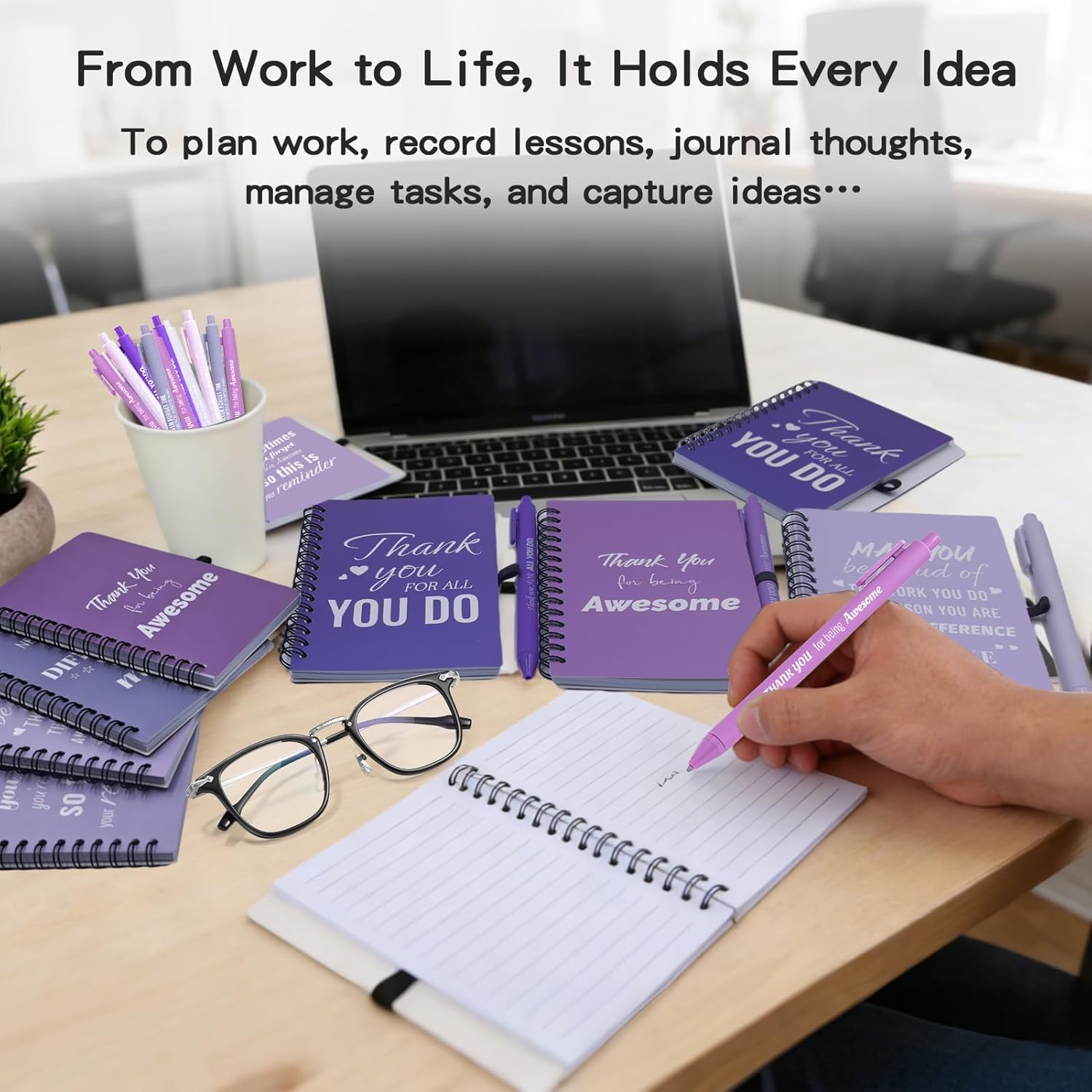 20 Sets/40 Pcs Employee Appreciation Gifts Bulk – Inspirational Notebooks with Motivational Pens, Small Notepads for Coworkers, Office Staff, Team, Volunteer, Nurse, Teachers, Housekeeping (Purple)
