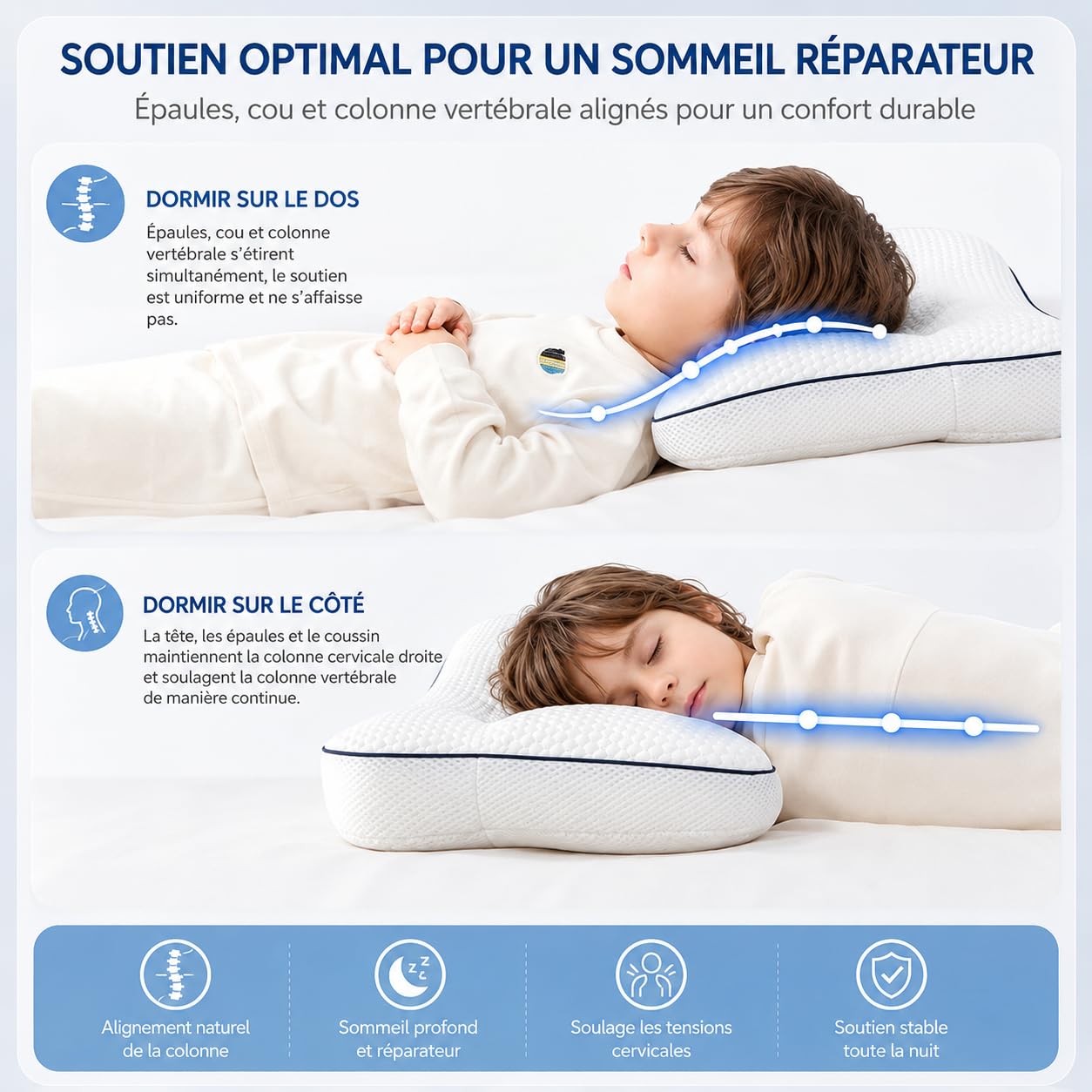 DZ'HUE Oreiller Ergonomique Enfant, 2027 Nouveau Oreiller Enfant, Oreiller Postural Enfant, Toutes Les Saisons,LéGer Et Respirant pour Le Sommeil des Enfants. (H2 (3 À 8 Ans))