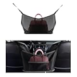 Ziciner Car Net Pocket Handbag Holder, Organizer Mesh Bag Between Two Seat, Driver Storage Netting Pouch for Handbag Purse, Barrier of Backseat Pet Kids, Car Accessories for Women Men (Black)