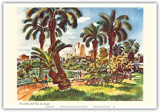 MacArthur Park Lake Los Angeles - United Air Lines - Vintage Airline Travel Poster by Joseph Fehér c.1948 - Master Art Print (Unframed) 13in x 19in