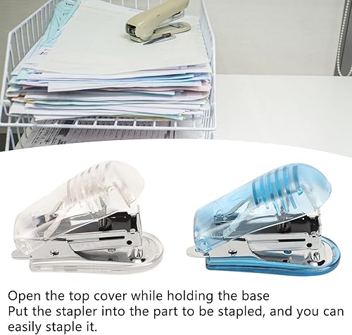 Miniatura 4 de Engrapadora de mano, grapadora pequeña, fácil de usar, práctica y duradera, 2 piezas para oficina (blanco y azul)