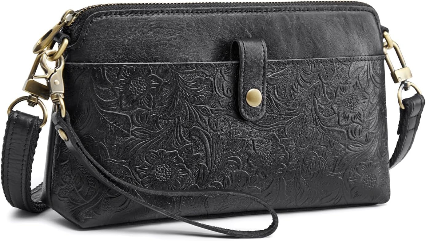 S-ZONE Leather Crossbody Bags for Women Small Bag Phone Purse RFID Blocking Clutch Purses Convertible Wristlet with 2 Straps - Image 9