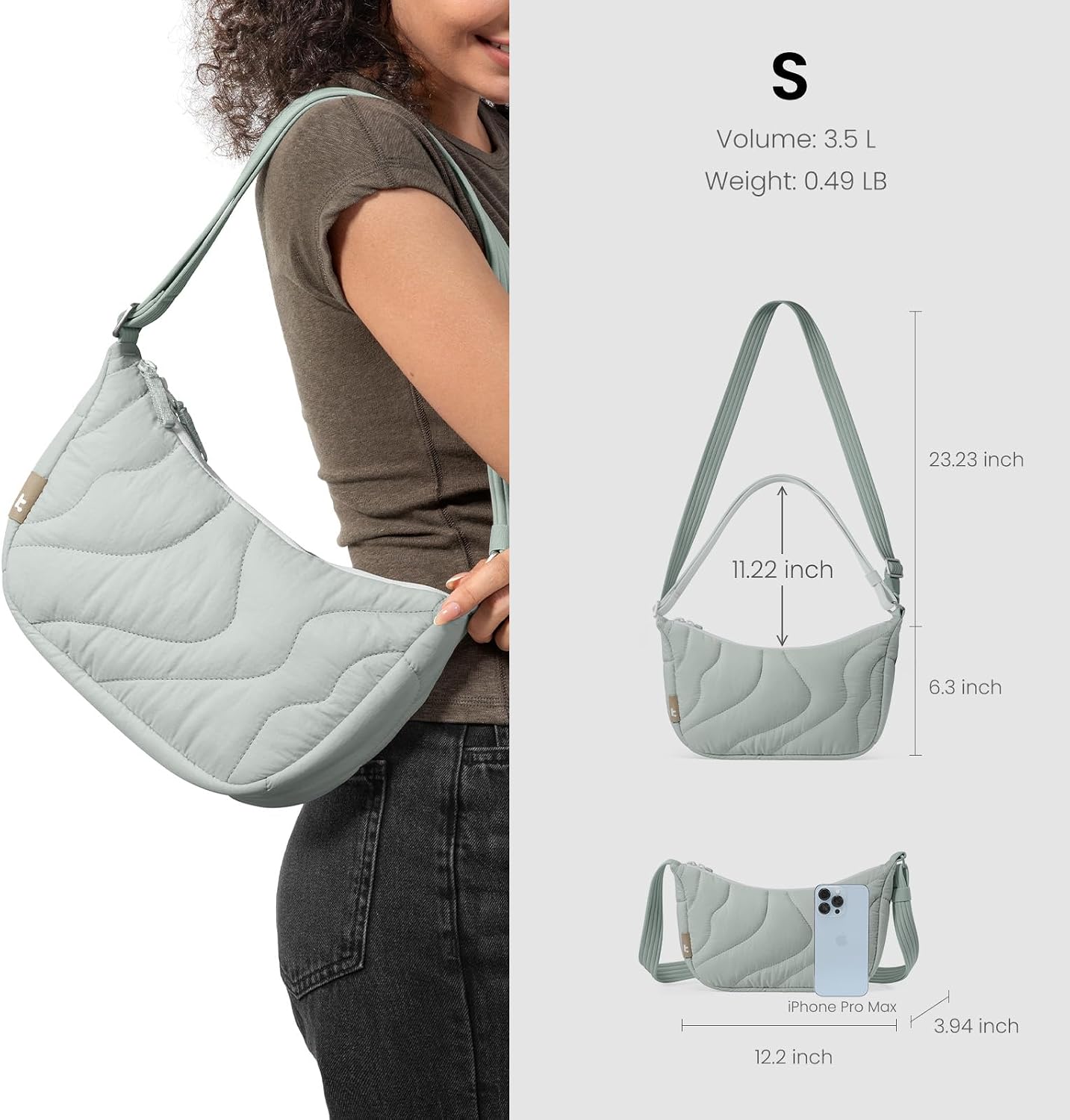 tomtoc Puffer Sling Crossbody Bag for Women Trendy, Nylon Quilted Crescent Shoulder Bag Purses, Puffy Travel Hobo Handbag
