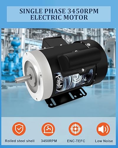 Miniatura 3 de 1HP Motor eléctrico monofásico TEFC CWCCW 60HZ, 3450RPM, IP55,115230V, 58" diámetro del eje