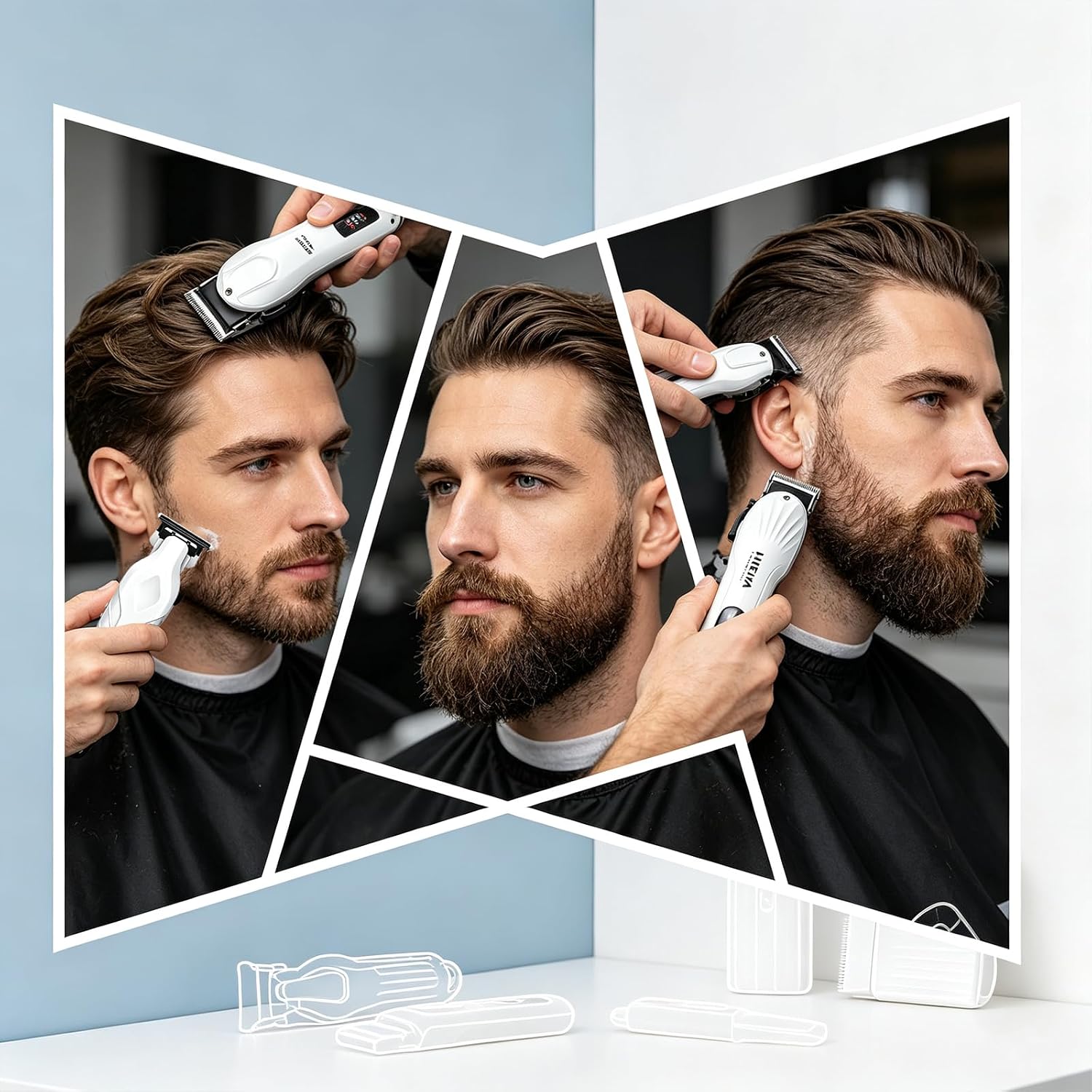 HIENA PRO Cordless Hair Clippers for Men, 5pcs Trimmer (292 White)