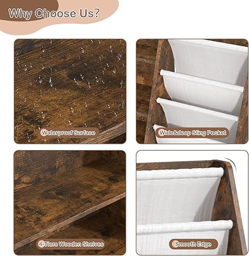 Miniatura 4 de Estantería infantil para dormitorio, estantería de 4 niveles para guardería, organizador de almacenamiento de juguetes, estante de exhibición de