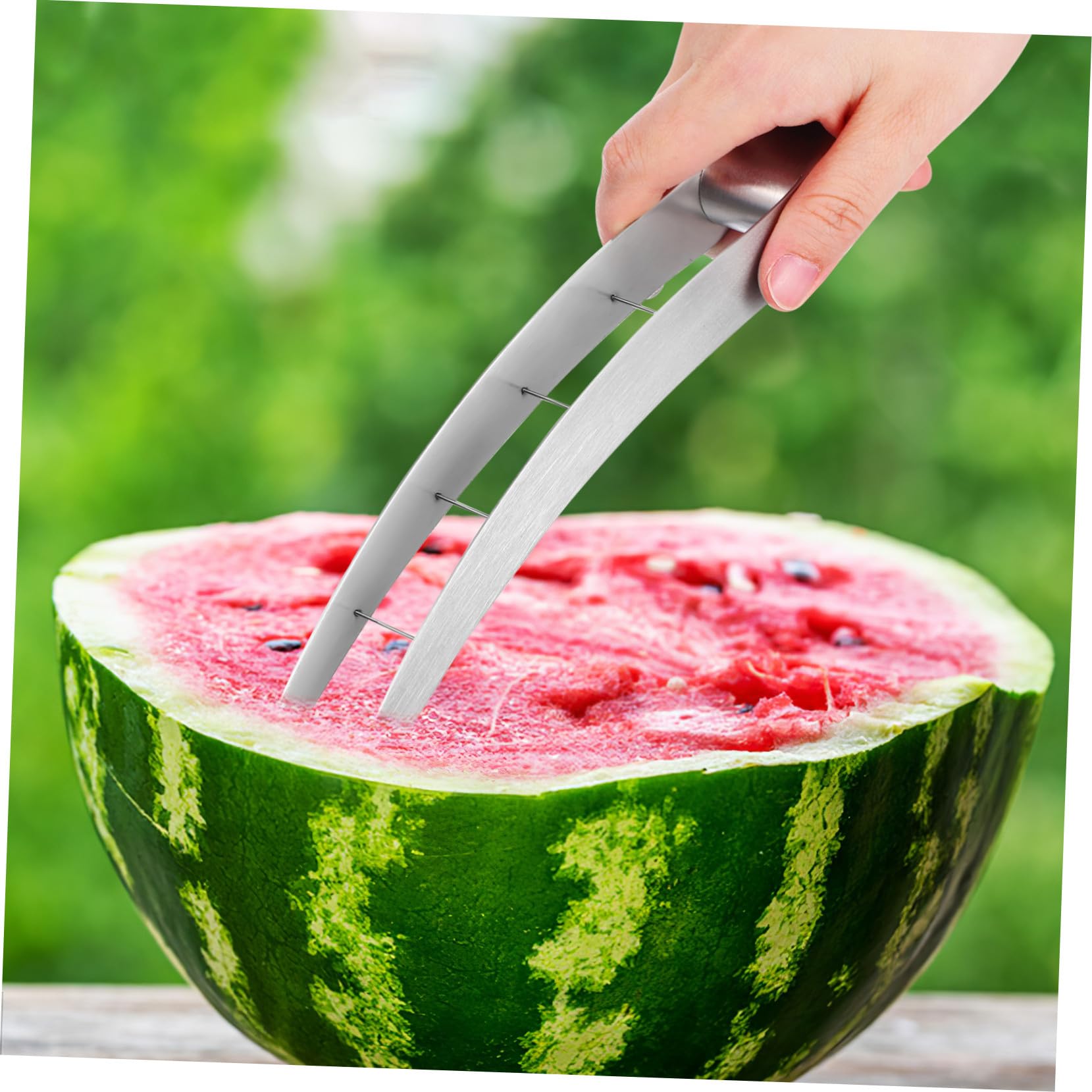 2 Stück Wassermelonen Teiler Edelstahl Wassermelonen Würfel Cutter Sicher Rutschfest Vielseitig für Melone Obstsalat Küche Einfach zu Reinigen