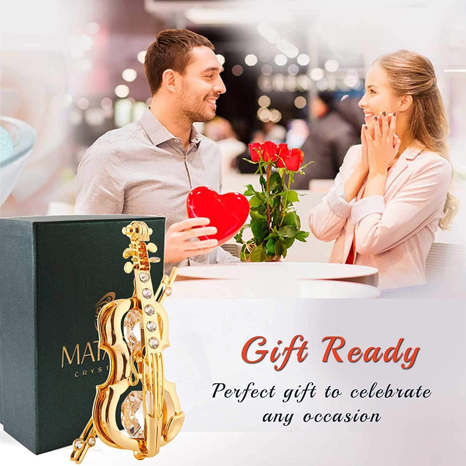 Matashi 24K Gold Plated Highly Polished Violin Ornament with Crystals - Great Gift for Mother's Day, Chritsmas, Valentine's Day, Musician Birthday Gift