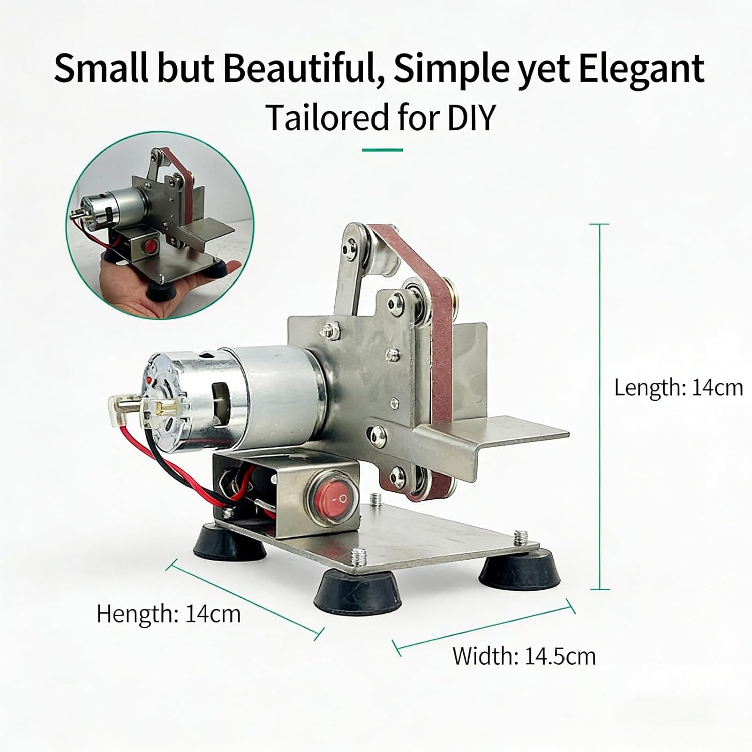 Electric Belt Sander, Small Bench Grinder Machine with 10 Sanding Belts, Portable Belt Polisher with 7 Gear Speed Adjustable, 45°-135° Angle Adjustable, for Wood, Metal, DIY Projects