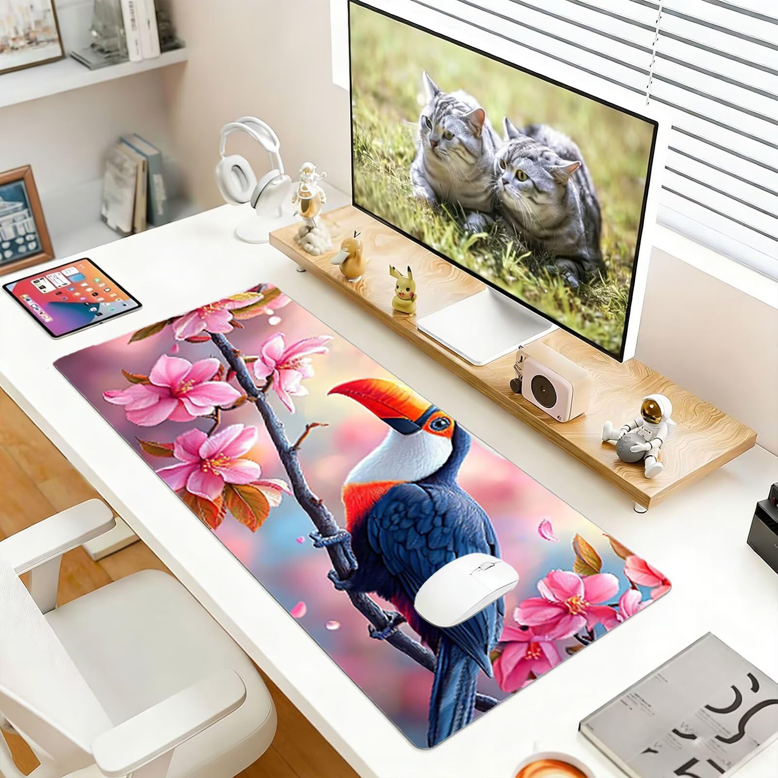Tappetino Mouse XXL, 60x120cmx3mm, Tappetino per Mouses Gaming, Base in Gomma Antiscivolo, Tastiera Desk Mat, Migliora Precisione e Velocità, Accessori per Ufficio, Fiori Uccelli Giganti D6YY-500