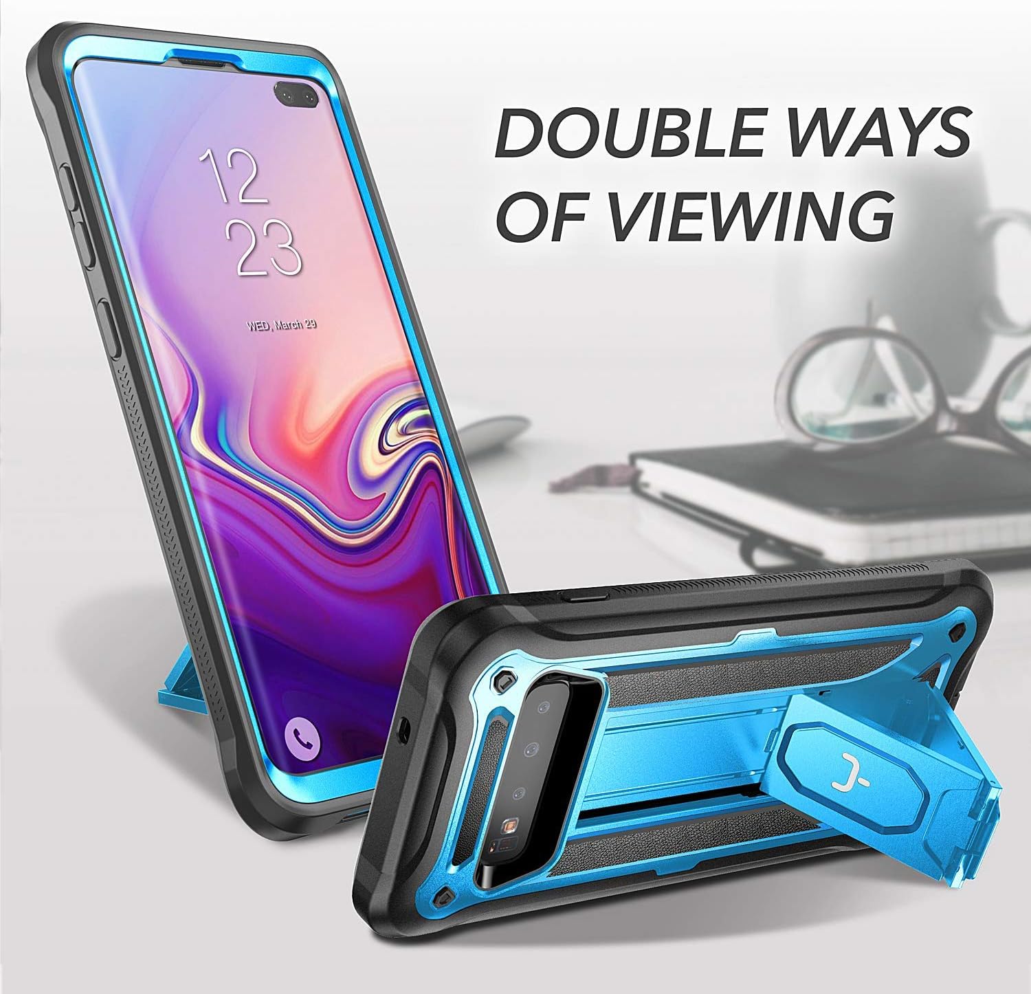 YOUMAKER Kickstand Case for Galaxy S10+ Plus, Heavy Duty Protection Full Body Shockproof Slim Fit Without Built-in Screen Protector Cover for Samsung Galaxy S10 Plus 6.4 inch - Blue