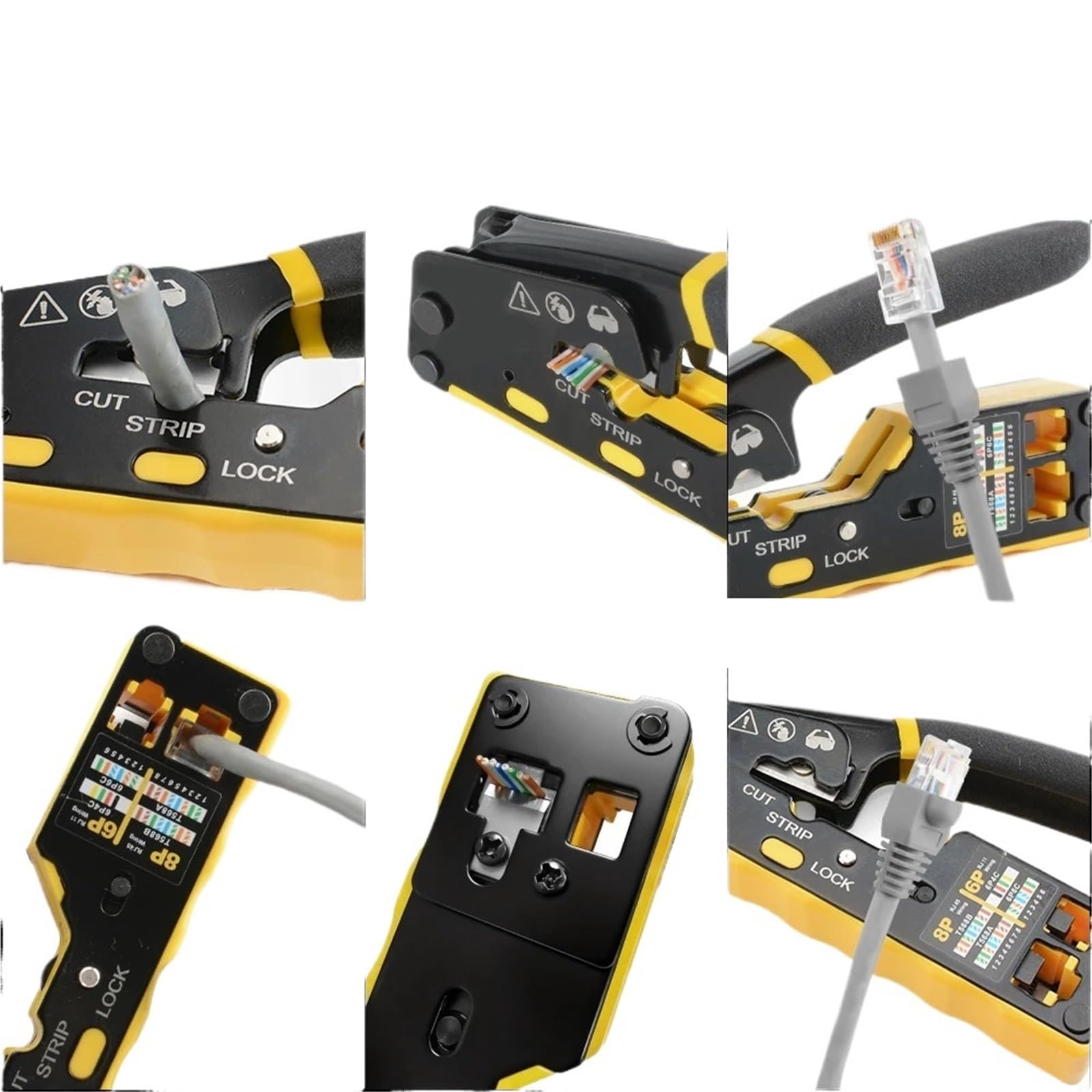 Cat6 RJ45 RJ12 Kit di strumenti di crimpatura 8P6P Pass Through Crimper Tester for cavi di rete Spellafili Cat6 50 pezzi Connettori e stivali | Cat6 RJ45 RJ12 Crimping Tool Kit 8P6P Pass Through Crimper Network Cable Tester Wire Stripper Cat6 5
