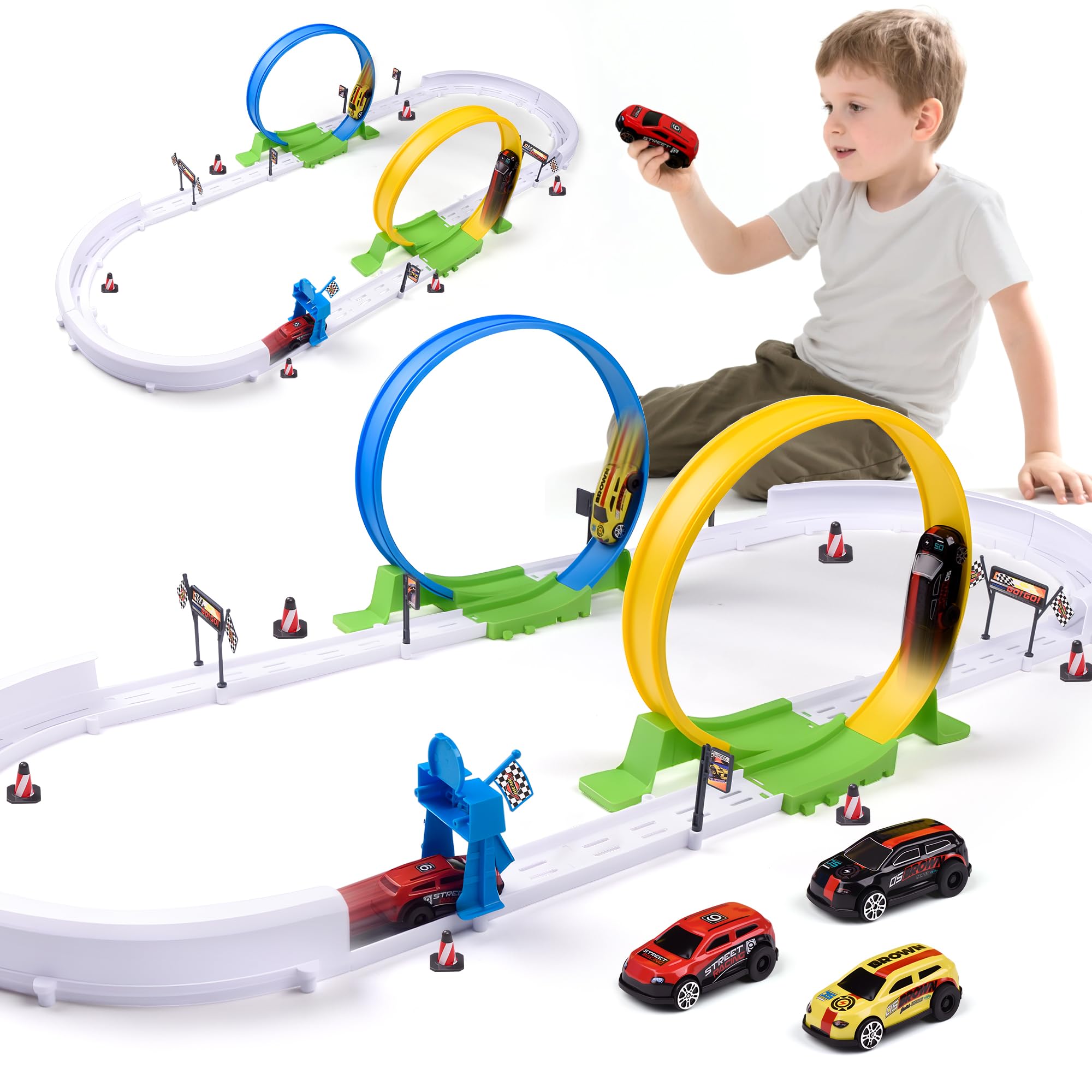 Havnidy Toy Car Track Set with 2 x 360° Loop – Toy Cars for 3-12 Year Olds – Slot Car Race Tracks Car Toys – Birthday for Boys and Girls