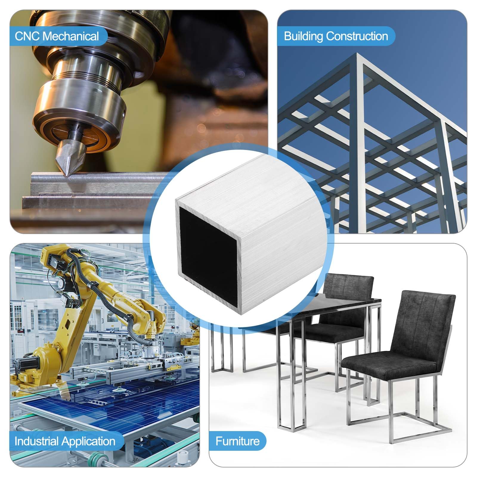 Aluminium-Vierkantrohr, 6063, nahtloses strukturelles Metallprofil für Heimwerker, Heimdekoration, Bau, Möbel, 1,5 m Länge, leicht zu schneiden und zu formen