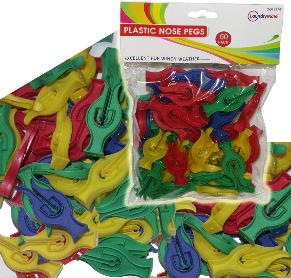 50 STRONG PLASTIC NOSE PEGS CLOTHES LAUNDRY WASHING LINE WINDY WEATHER NOSE PEG