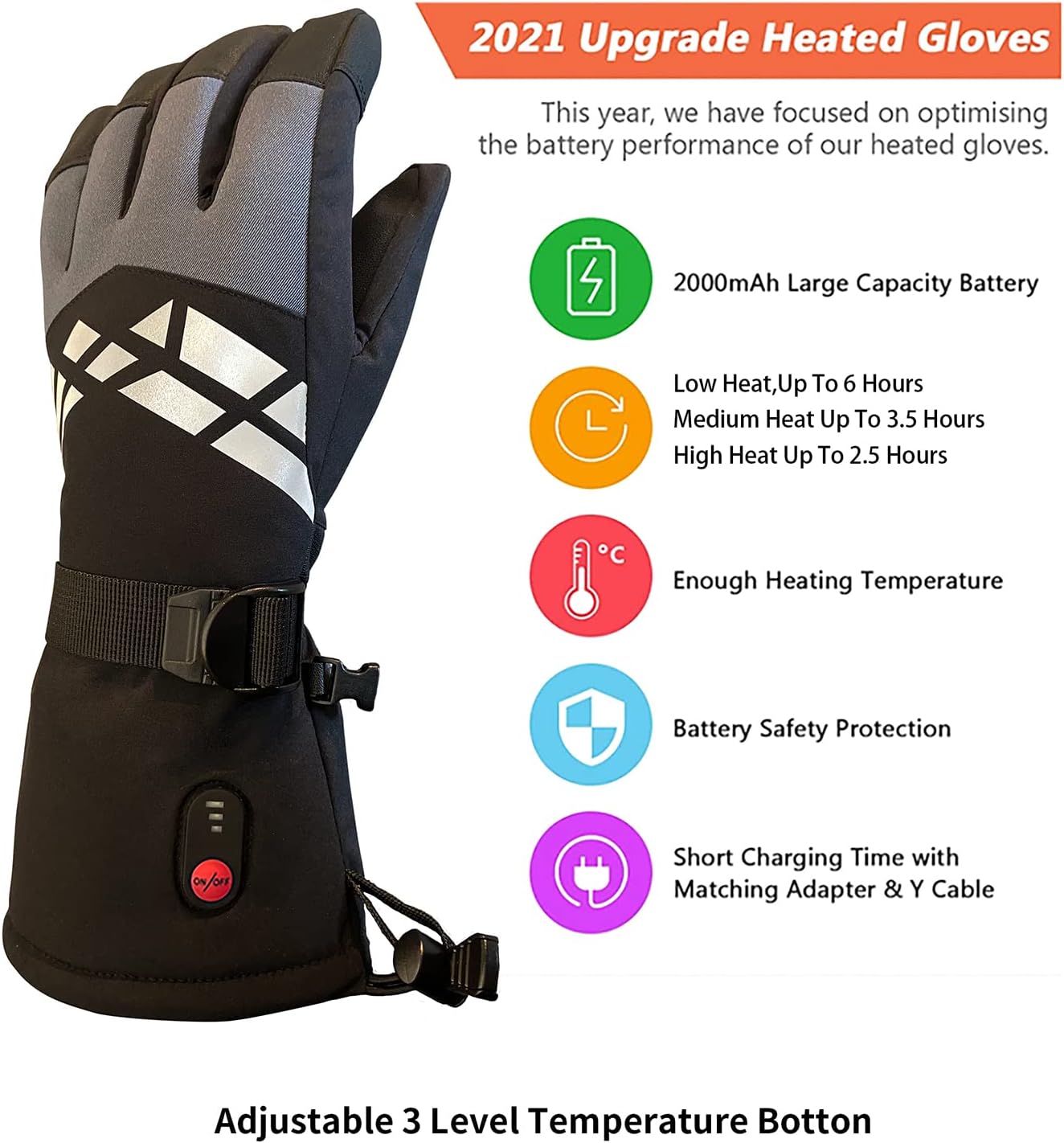 Marina Decoration Heated Gloves Windproof Waterproof Touchscreen for Men Women, 7.4V 2000mAh USB Rechargeable Battery Warm Winter Heating Glove, Thermal Hand Warmer for Outdoor Sport Skiing